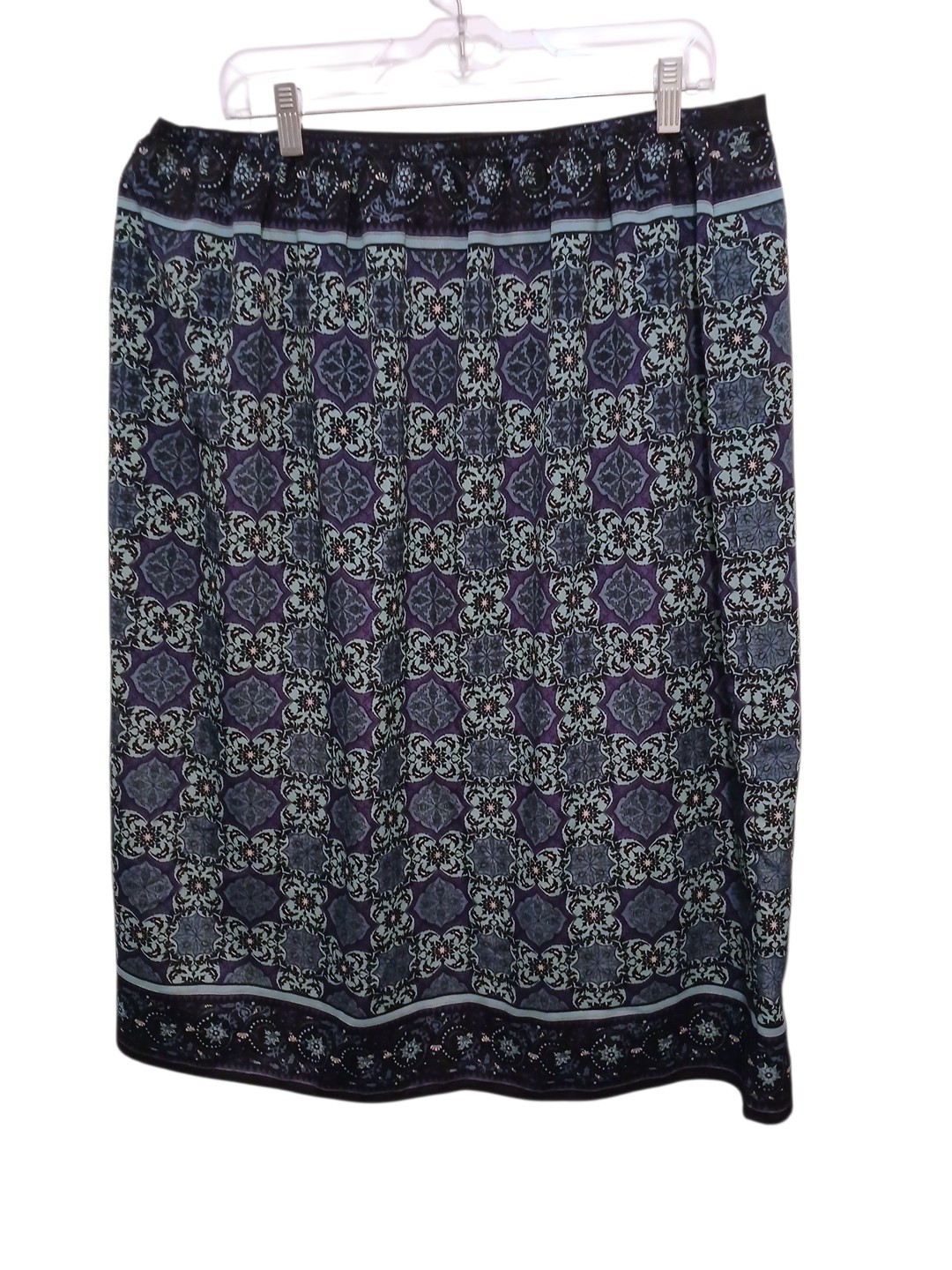 Sag Harbor Skirt Womens 18W Blue Floral Paisely Damask Faux Wrap Office Career