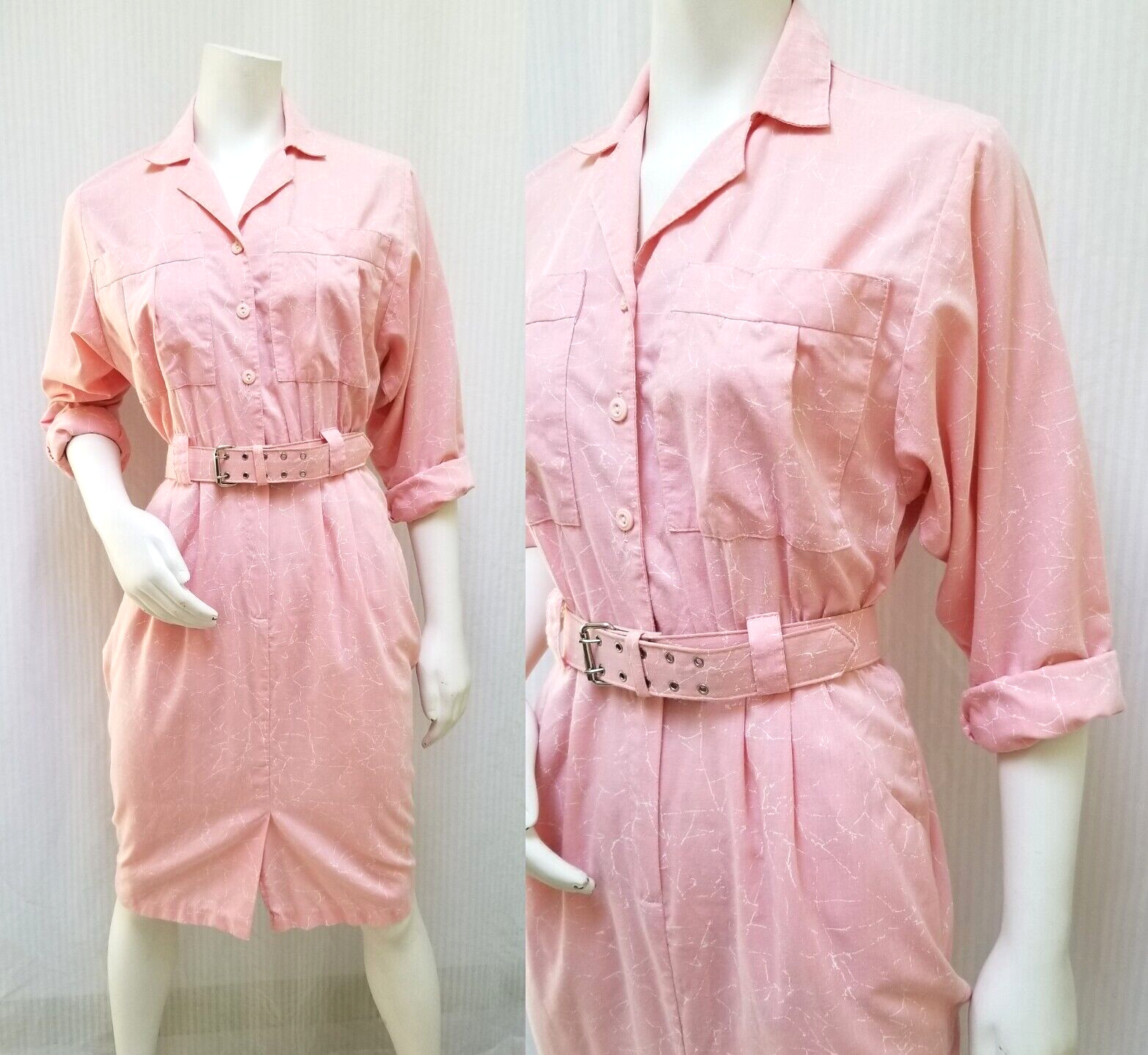 Vintage 80/90s VIRGO II Pink Crackle Print DRESS with BELT – Size M