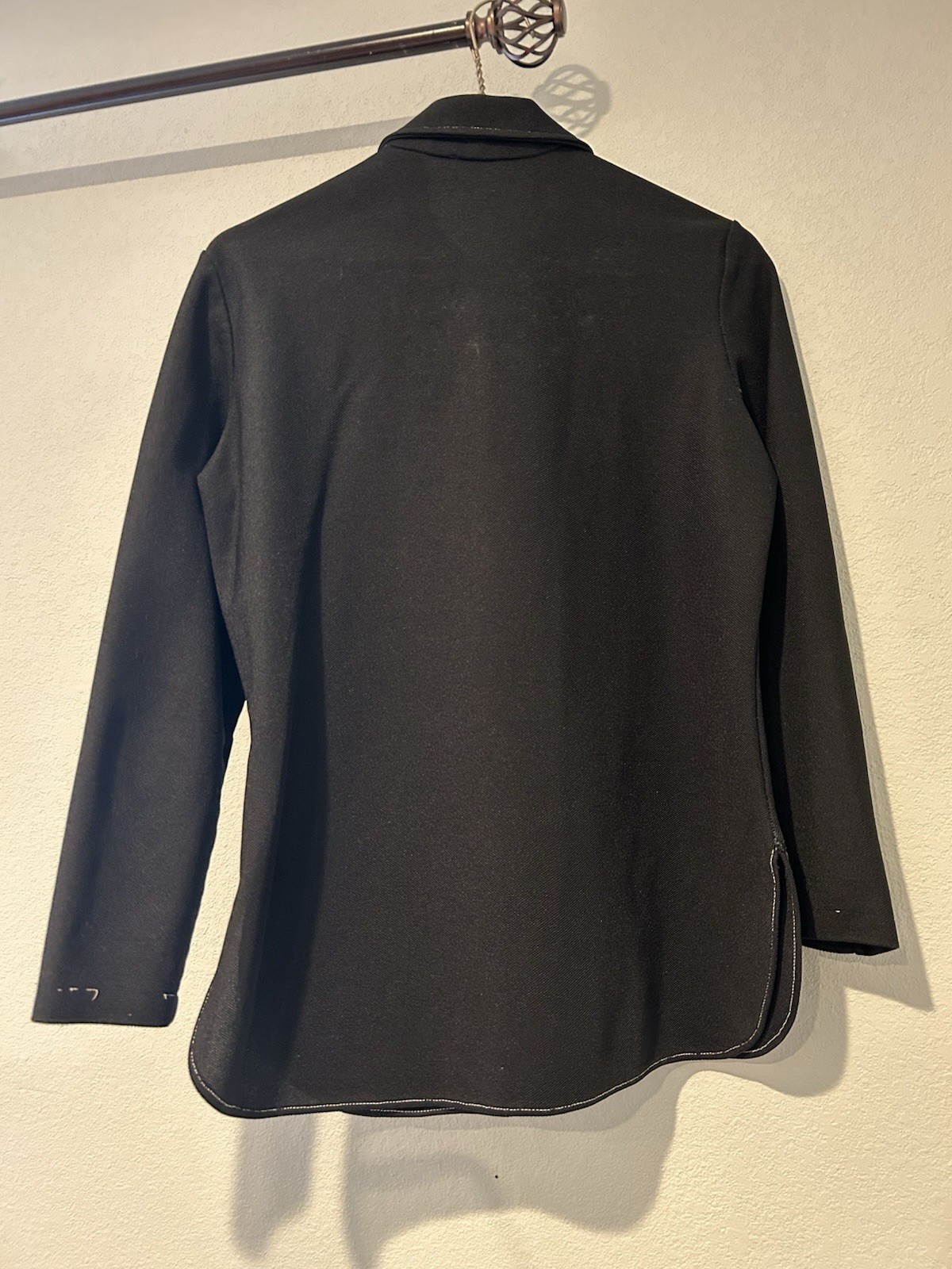 Vintage 1970s Black Contrast Stitch Button Front Knit Blouse Made USA