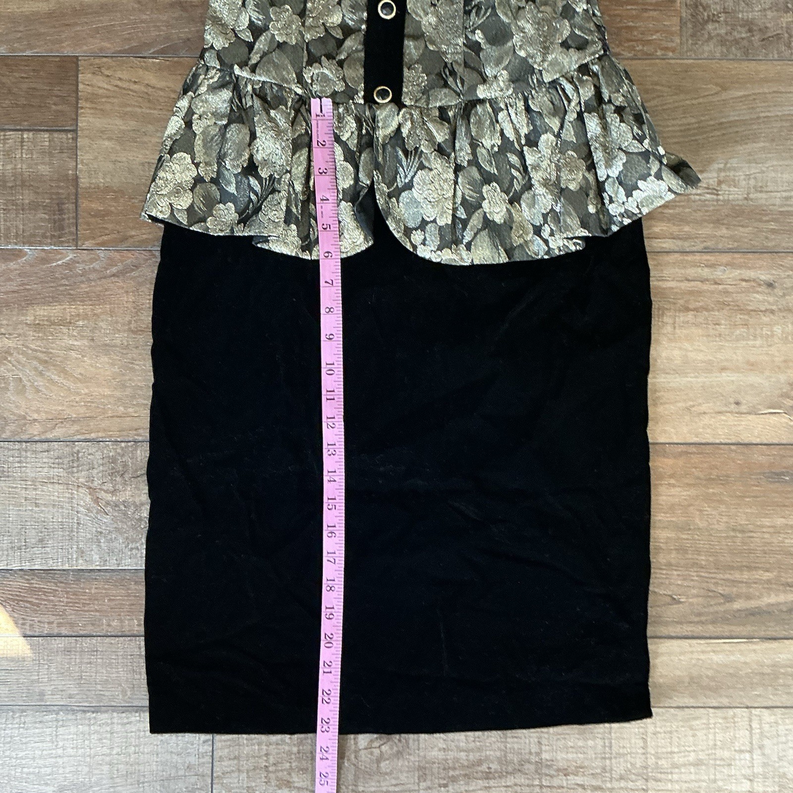 VINTAGE Act 1 Petites Size XS Floral Brocade Peplum Velvet Dress Cocktail #61C3