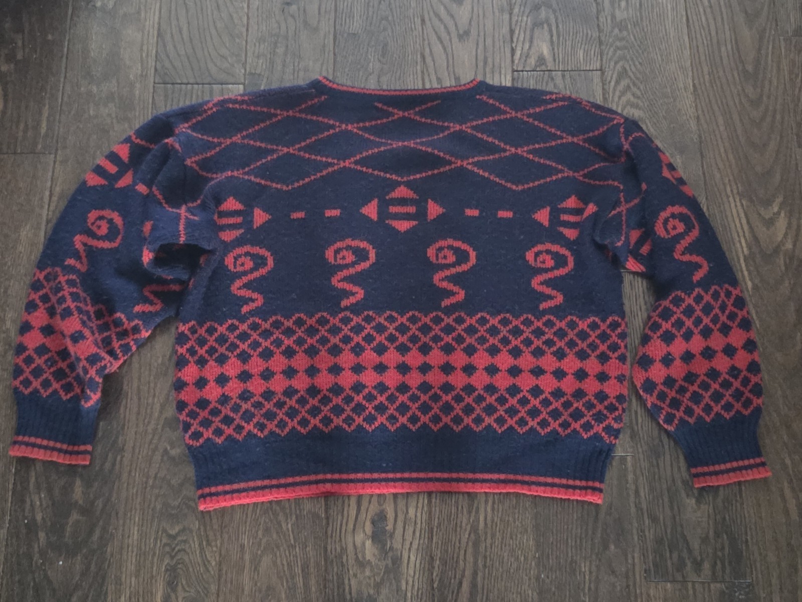 Vintage Rafael Southwestern Sweater Red Black Geometric V Neck Pullover Sz L