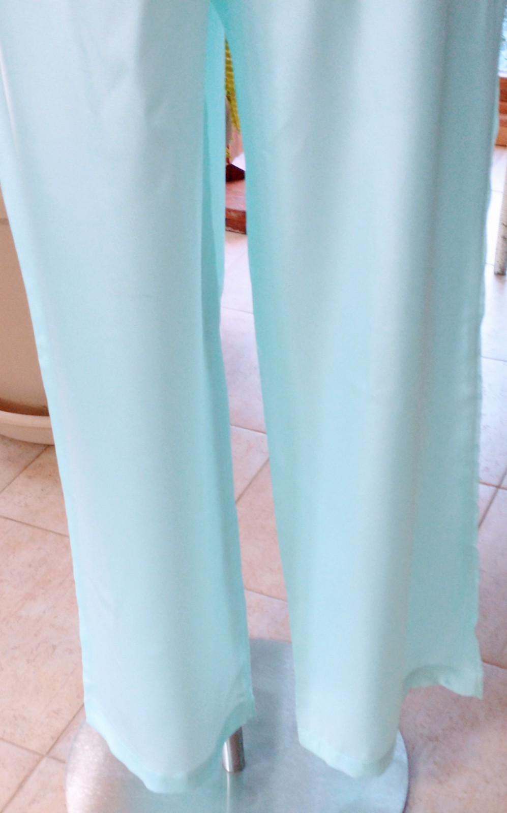 Vintage Adonna Pajama Set Pale Aqua Short Sleeve w Pocket Satin Poly Sz LG NWT