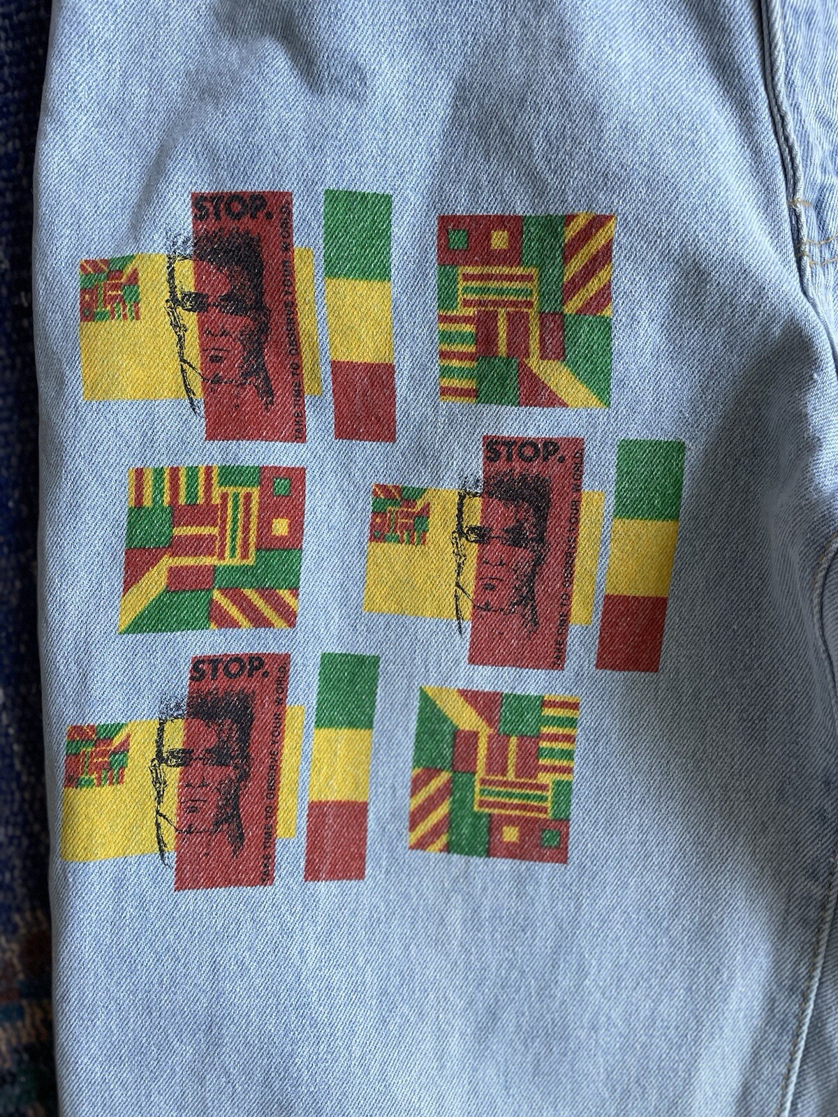 Vintage 30×32 80s 90s Jeans Speed Denim African Print Face Man Tapered GUC