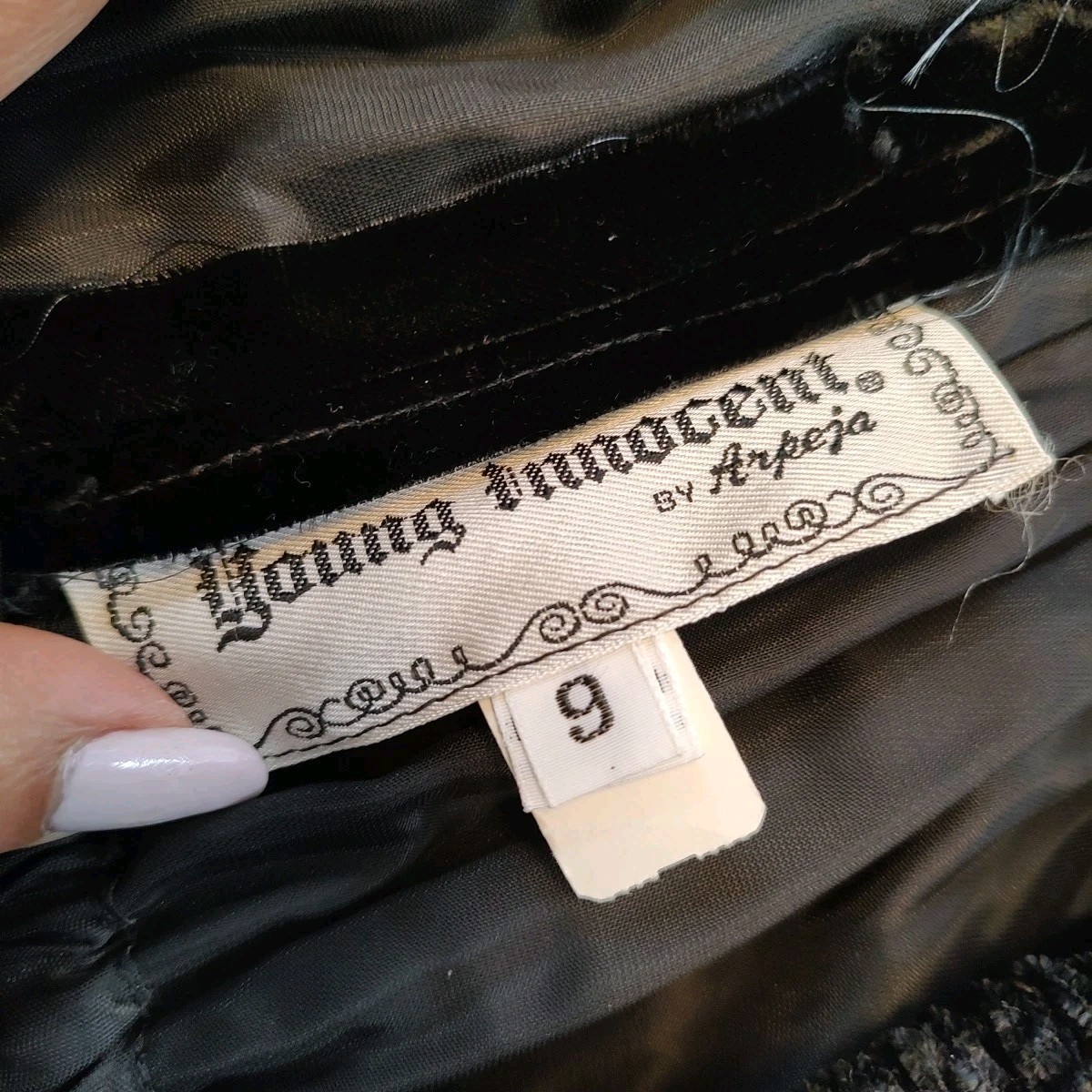 Vintage Young Innocent by Arpeja Velvet Dress Sz9 Black Empire Waist Puff Sleeve