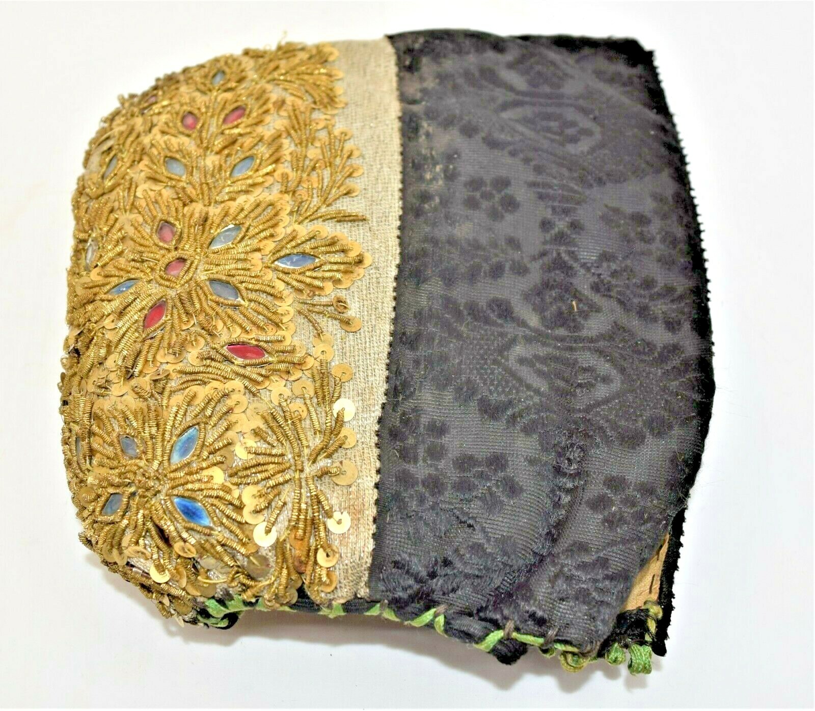 Antique 18th Century Woman’s Hat Coif Winter Weight Black Jacquard European