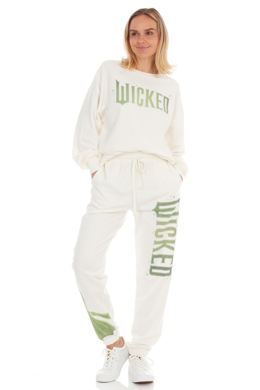 Wicked Women’s, Ladies & Juniors Off-white 2-piece Crewneck & Jogger Set