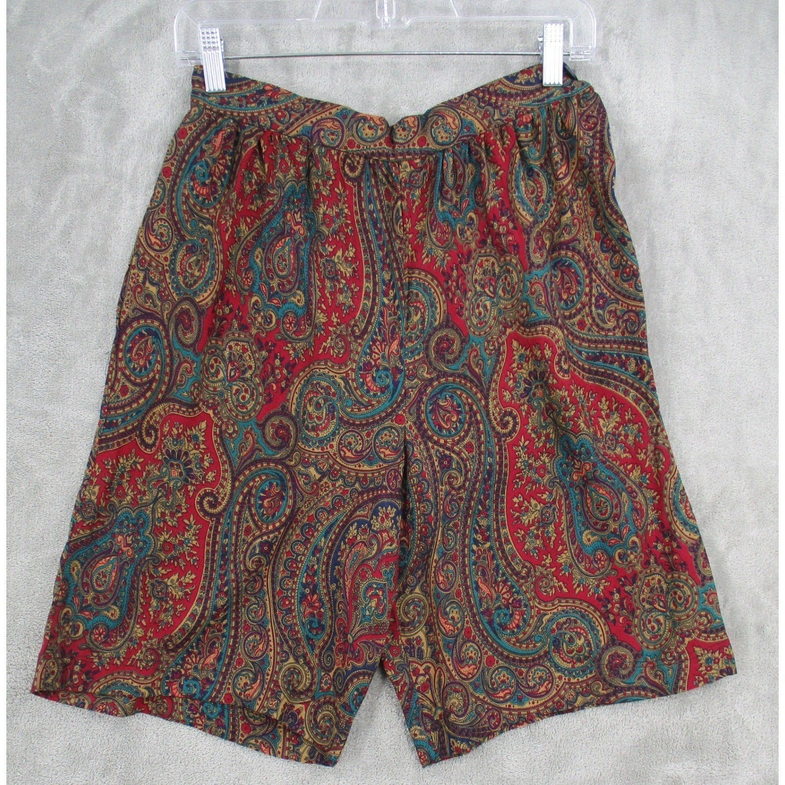Vintage Karin Stevens Short Set Womens Small Cropped Paisley Boho Button Pleated