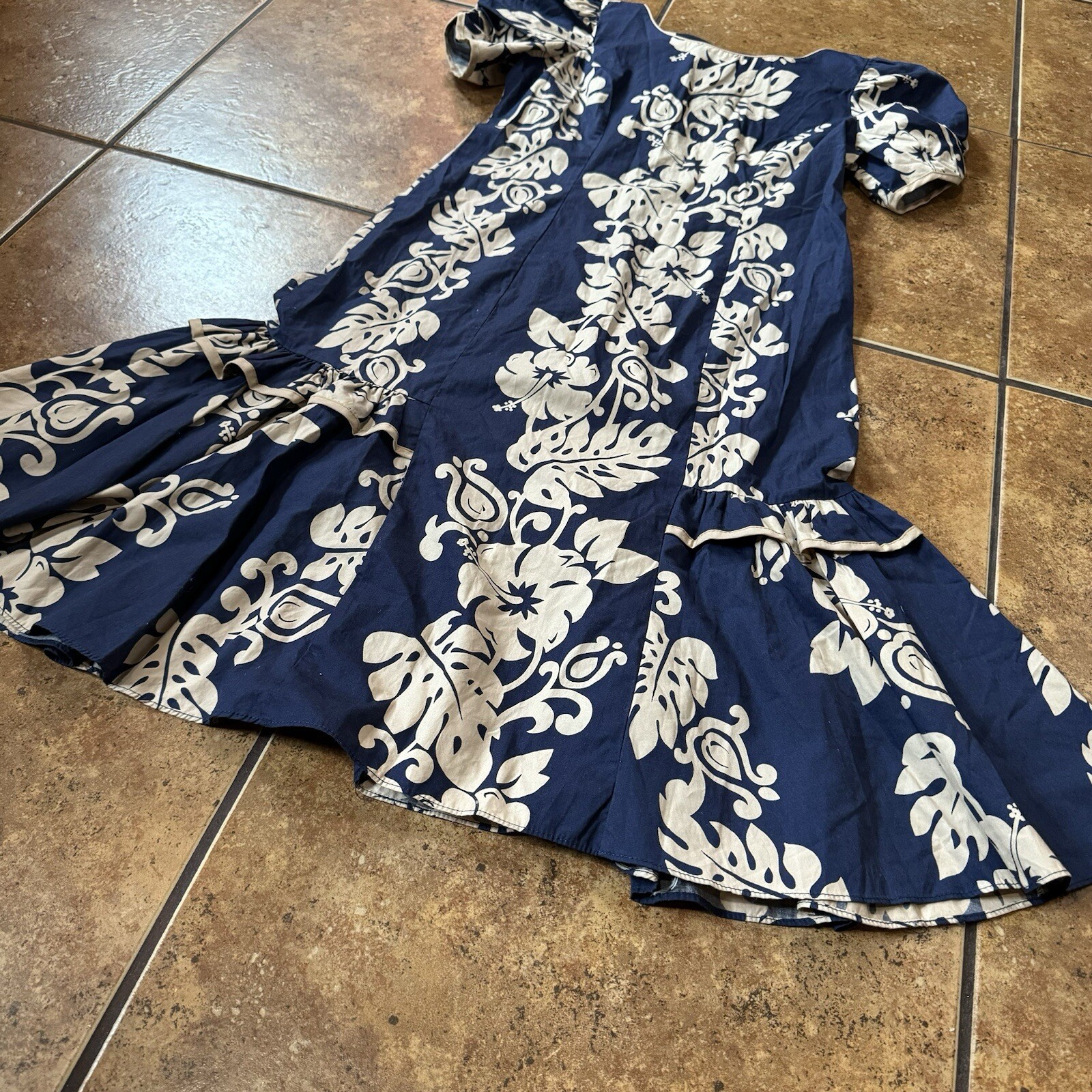 1960’s Vintage Shannon Marie Hawaii Long Women’s Hawaiian Dress Rare Blue Aloha