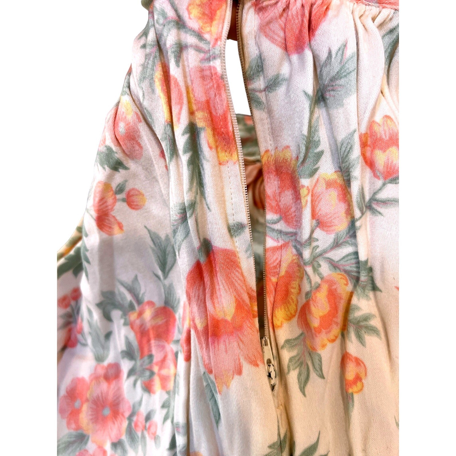 Counterparts Floral Midi Skirt Womens Petites Cream Peach Vintage Excellent