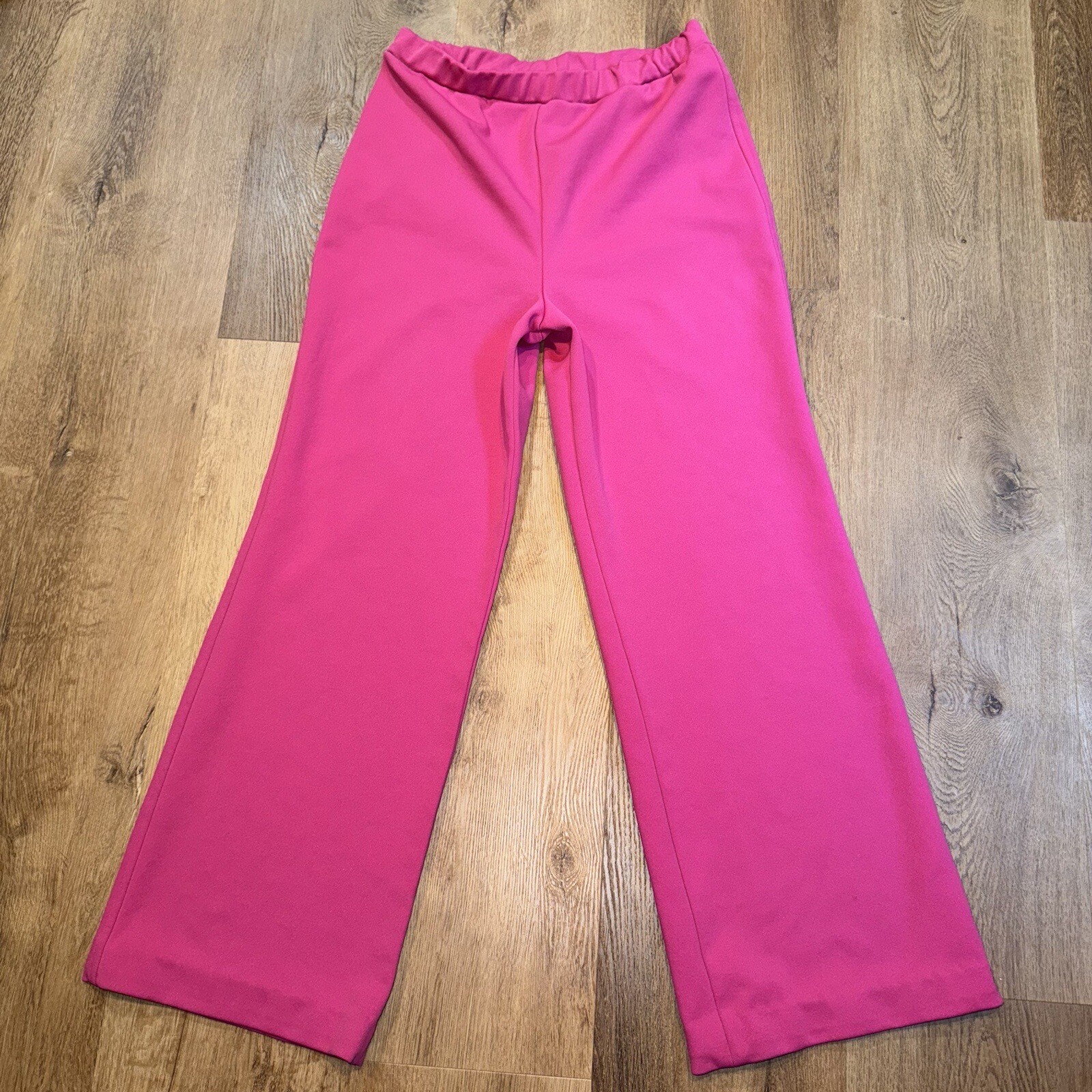 Vintage 60s 70s Bell Bottom Pants Womens 18 Pink Wide Leg Polyester Disco Hippie