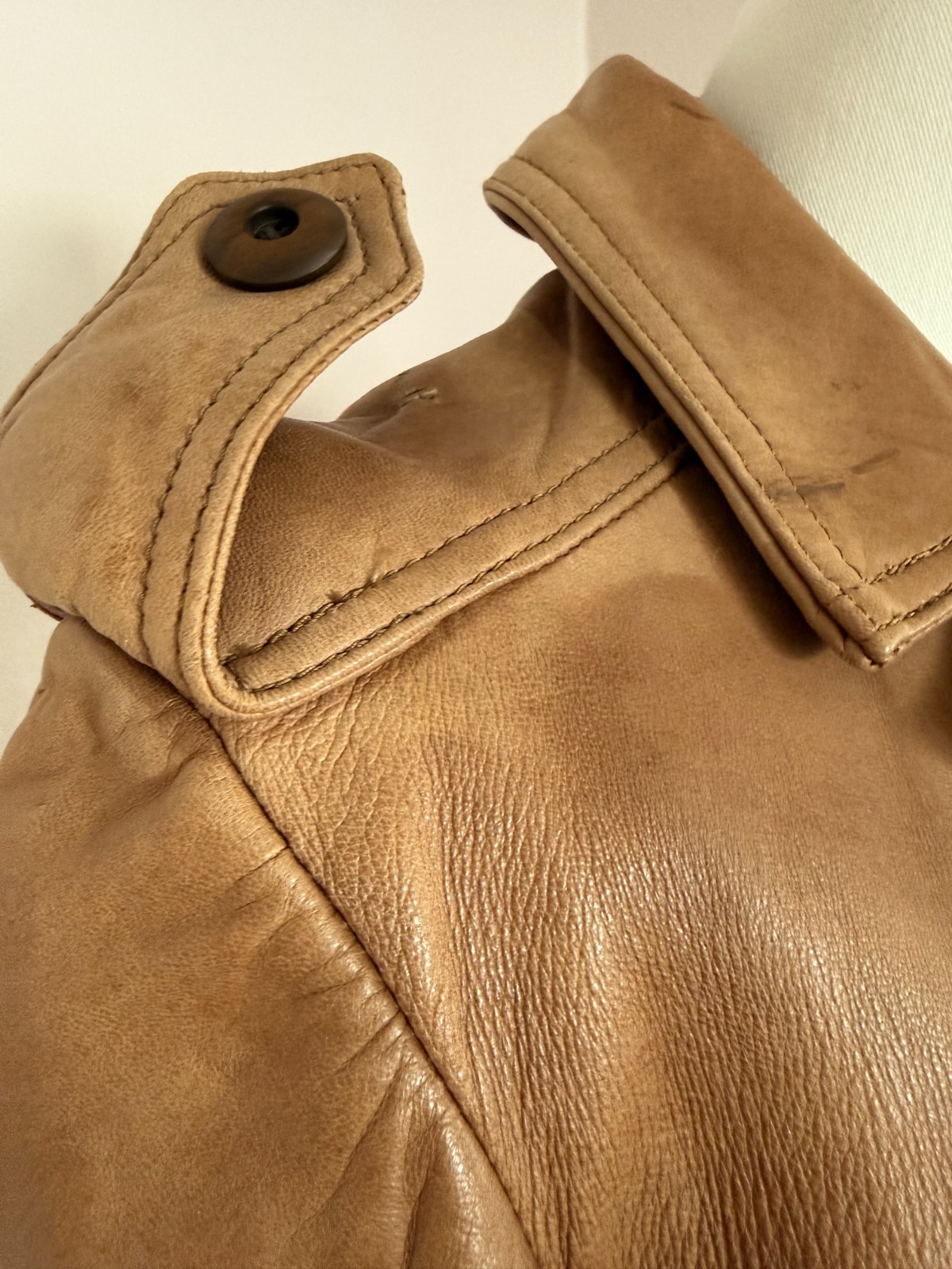 Vintage 100% Leather Trench Coat XS XXS Tan Belted Jacket Handmade in Mexico