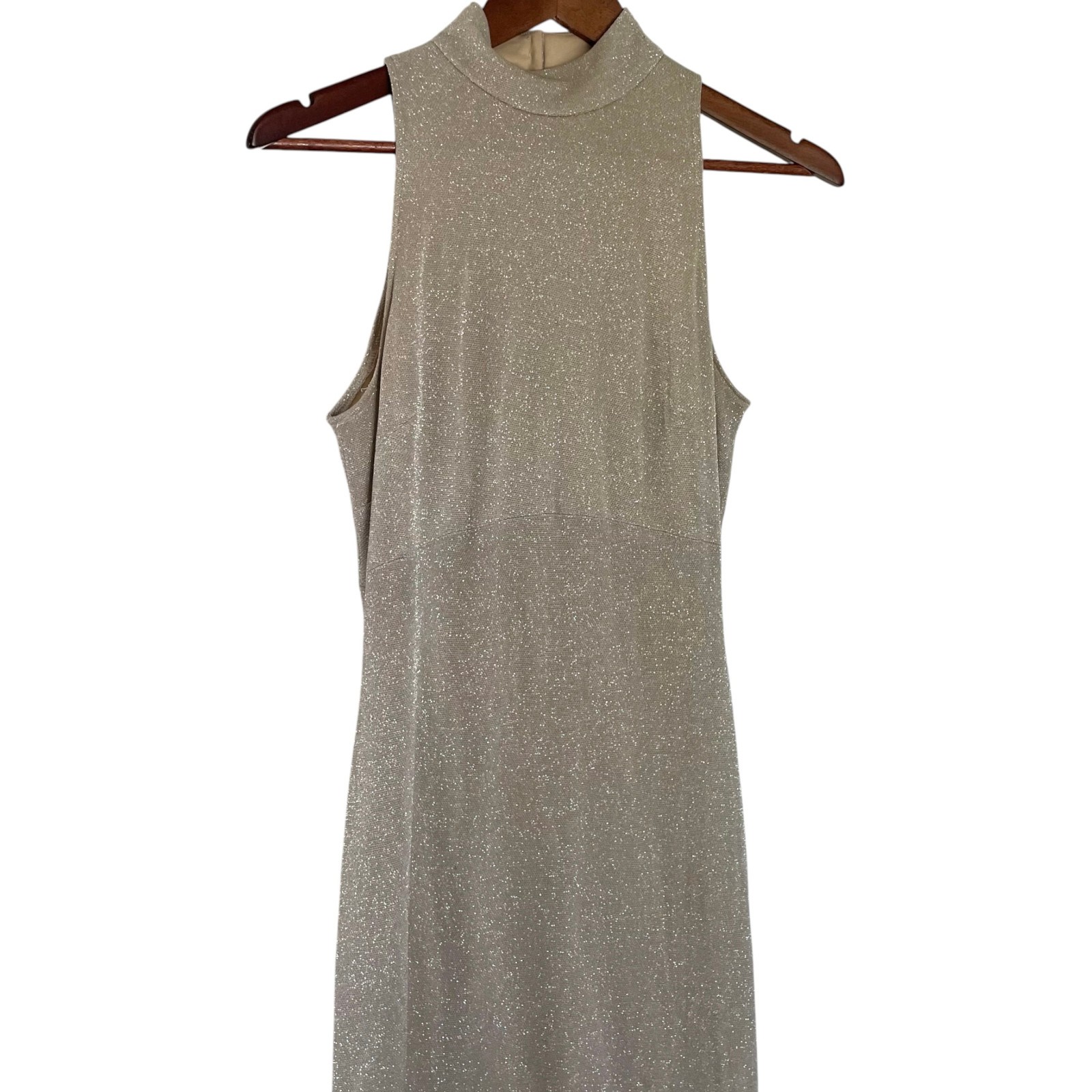 Vintage Bill Levkoff Maxi Dress Gown Sz 12 Gold Sparkle High Neck Hollywood Glam