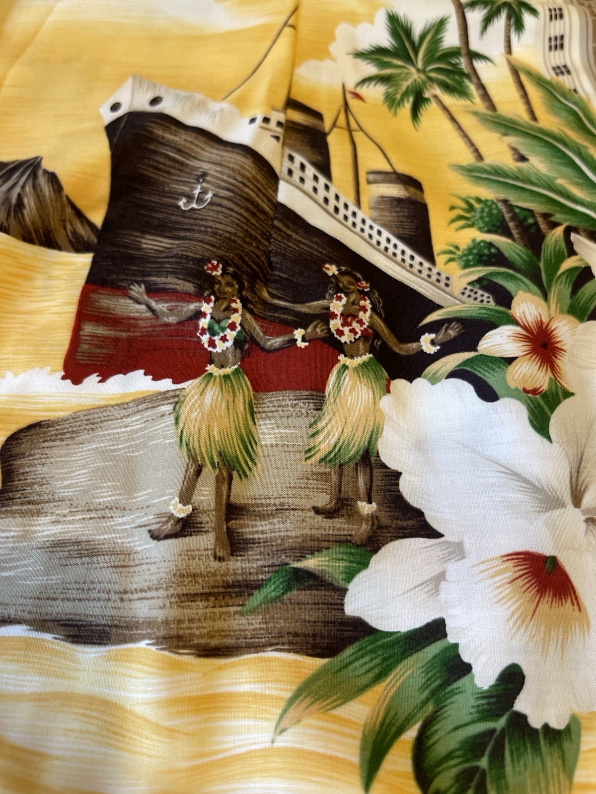 vintage hawaiian dress Yellow Hulu Dancers Size Medium Tropical Sun Dress