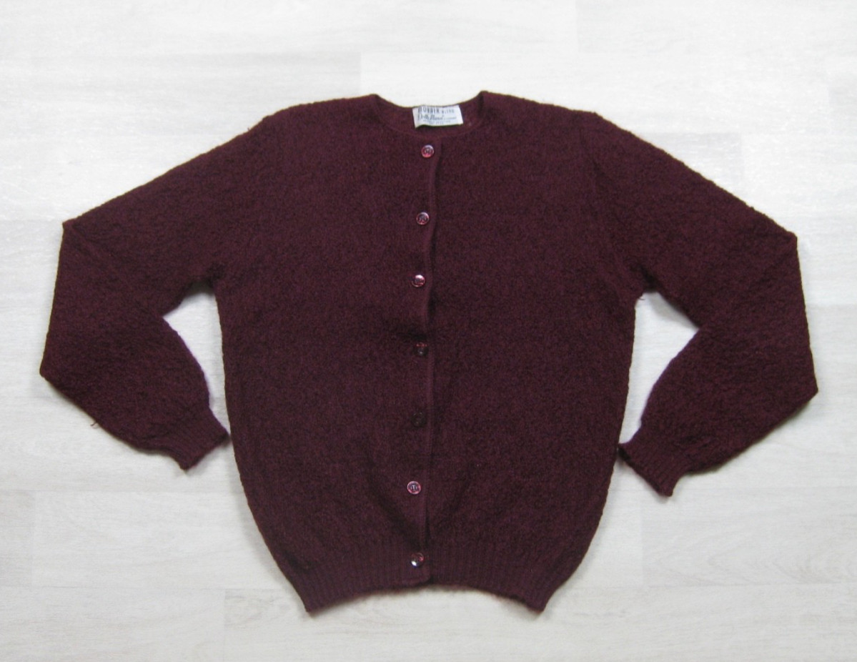 Vintage 50s Dotty Mann Mohair Blend Cardigan Sweater Womens (M) V Neck Grunge