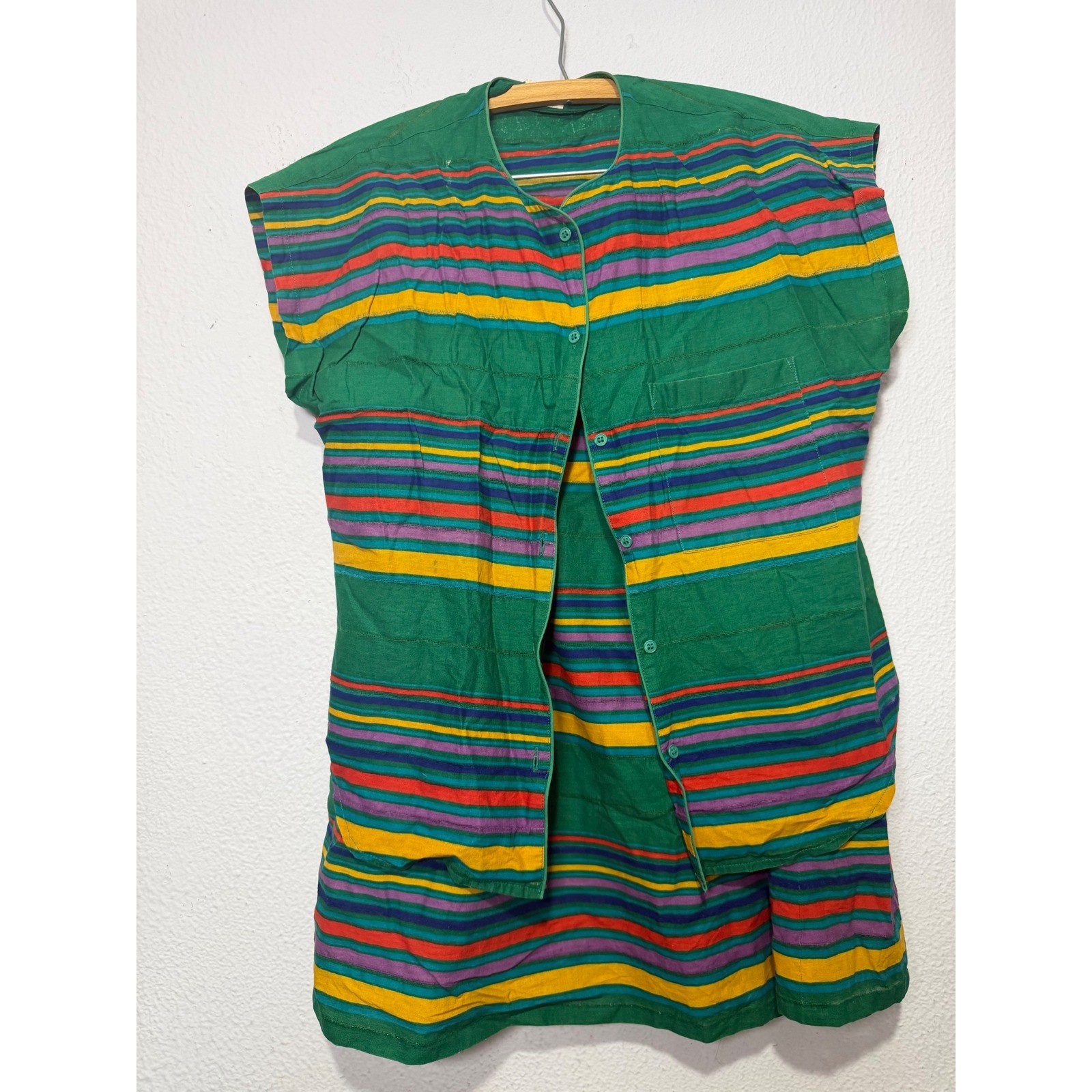 Vintage Mondi Skirt Set 40 Green Multi Stripe Retro Colorblock Cotton 1980s