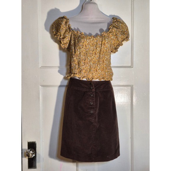Gypsies & Moondust Smocked Floral Top & J. Jill Corduroy Button Front Mini Skirt