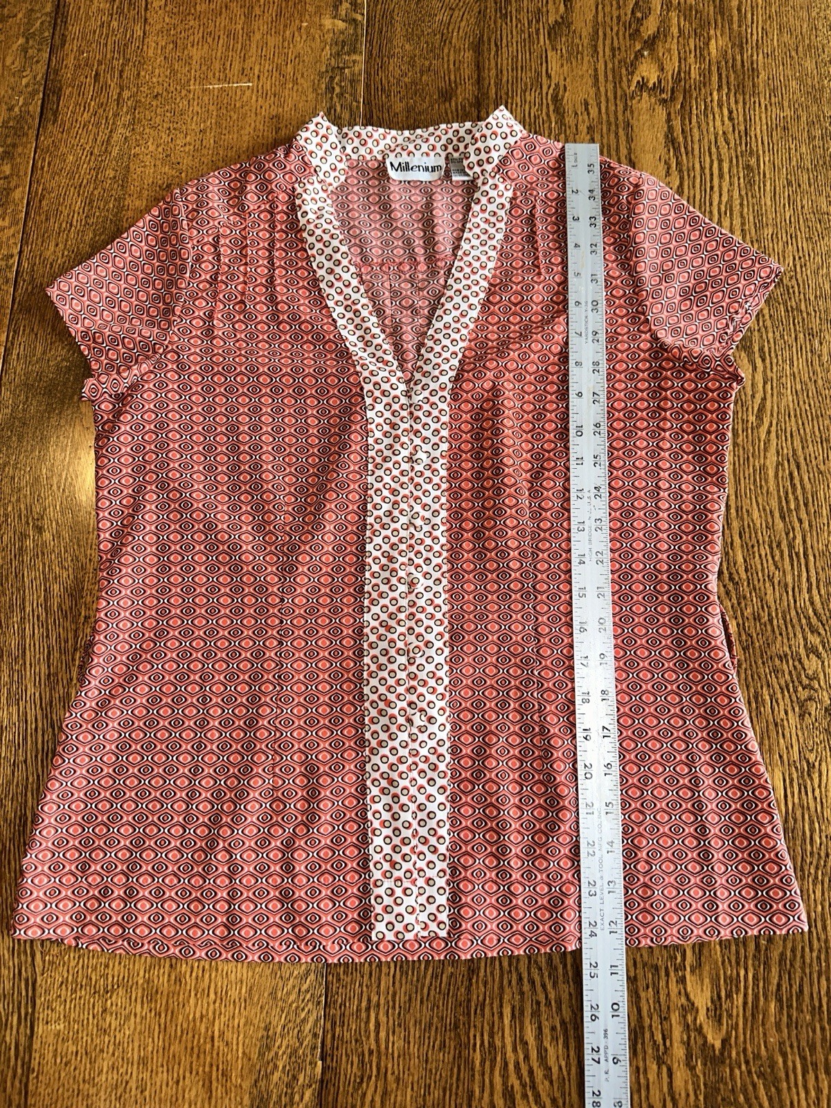 Vtg 90s Y2K Top Shirt Millenium Orange Geometric Medium Hippie Boho Chic Retro