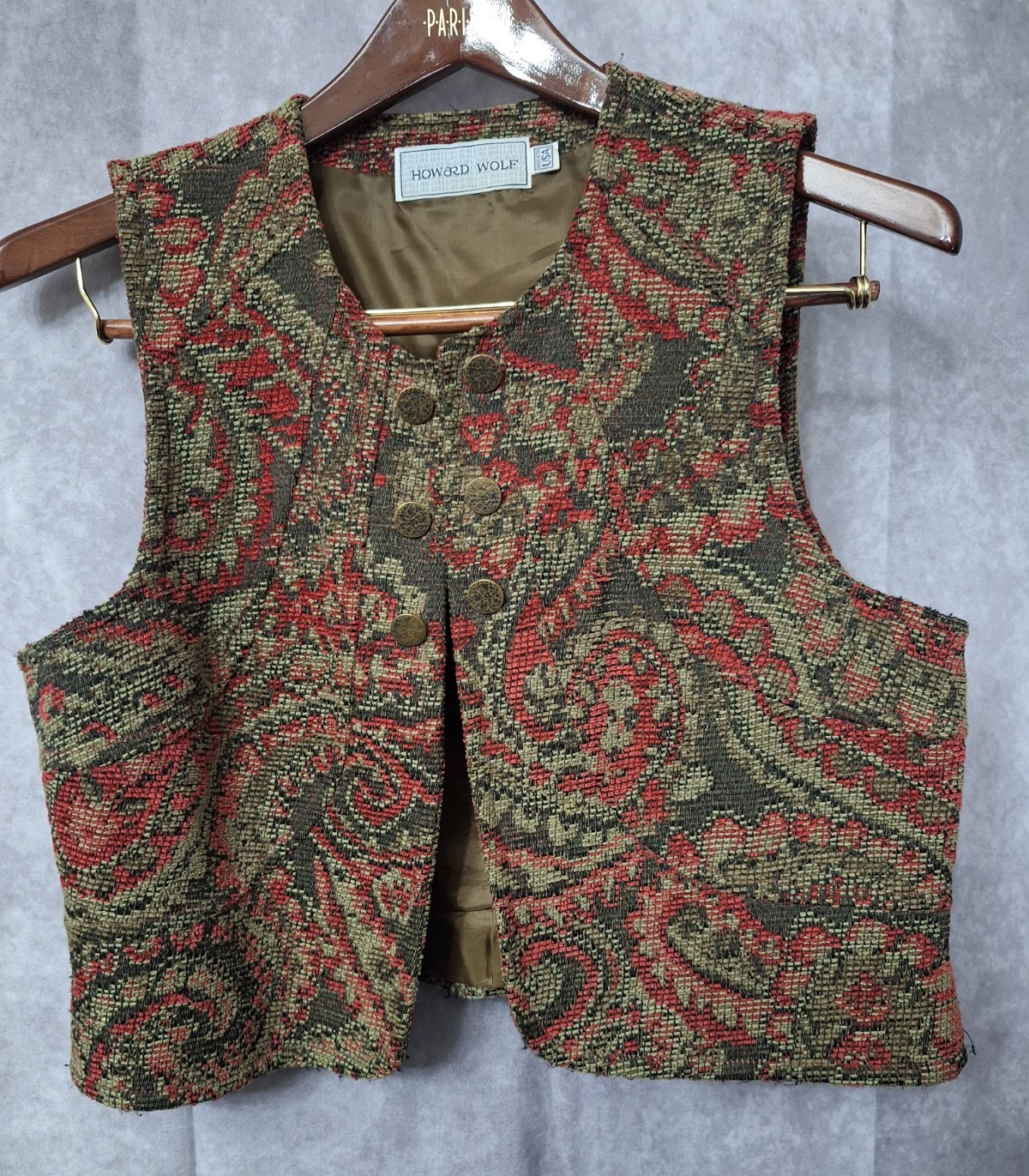 Howard Wolf Tapestry Vest Size 12 Vintage 80s Paisley Made In USA India Cottage