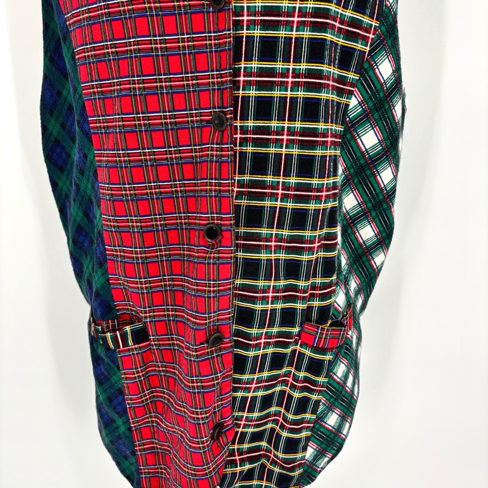 Carole Little Sport Vintage Patchwork Plaid Vest Red Green Rayon Womens Sz 16