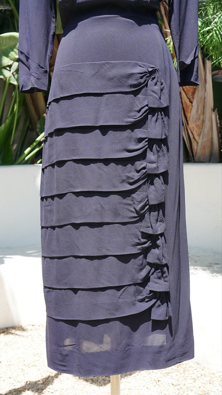 Vtg 1940s Navy Blue Rayon Crepe Dress Le Roy M
