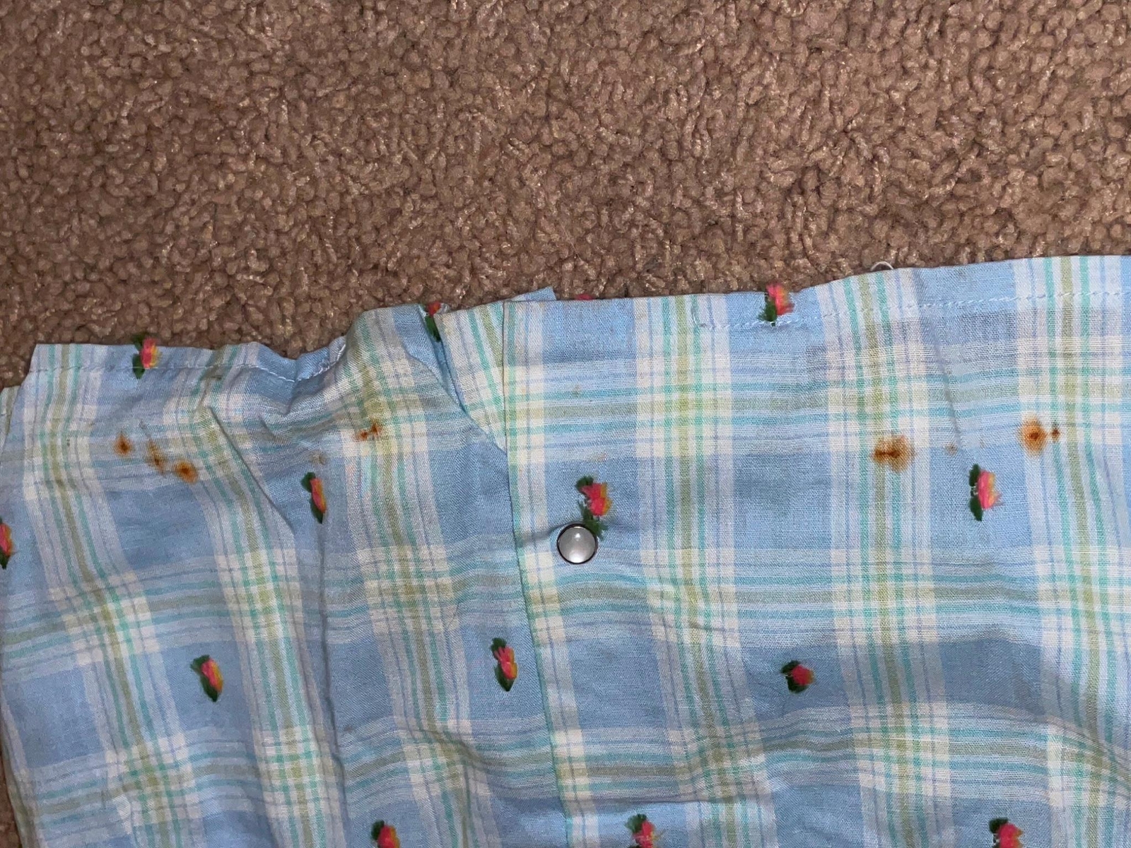VTG 60S 70S WOMENS XS 32 PRIOR BLUE PLAID STRIPE BUTTON WESTERN COWBOY SHIRT