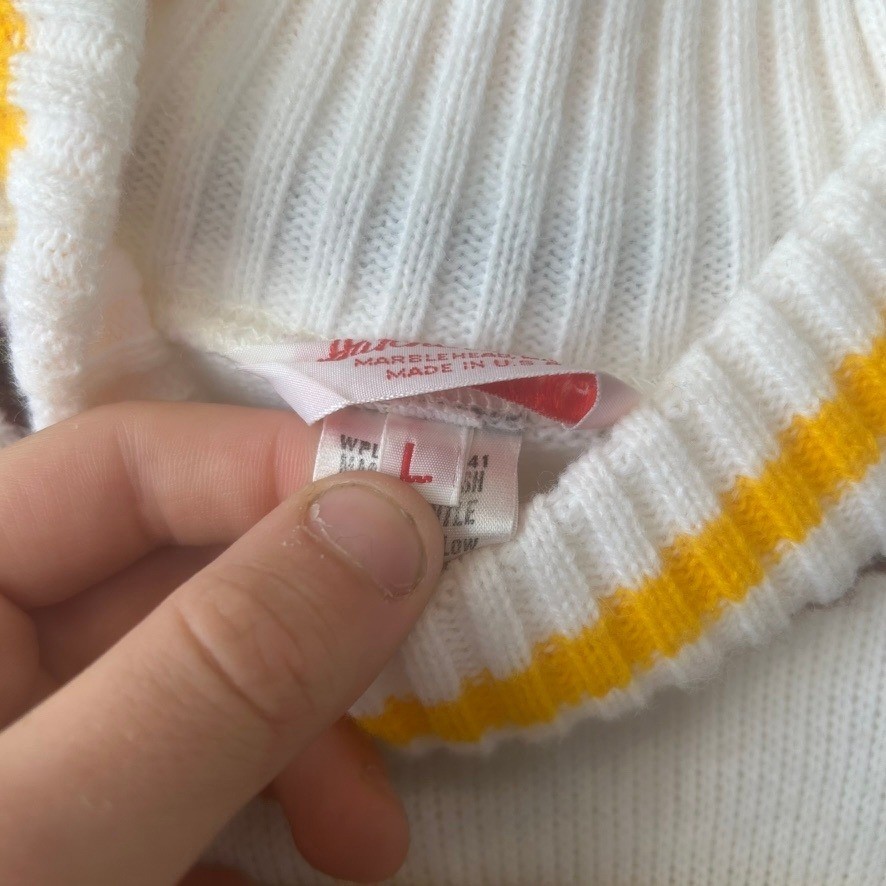 Vintage Hatchers Mfg RHS Cheerleader Sweater Maroon Gold White Stripe Large USA