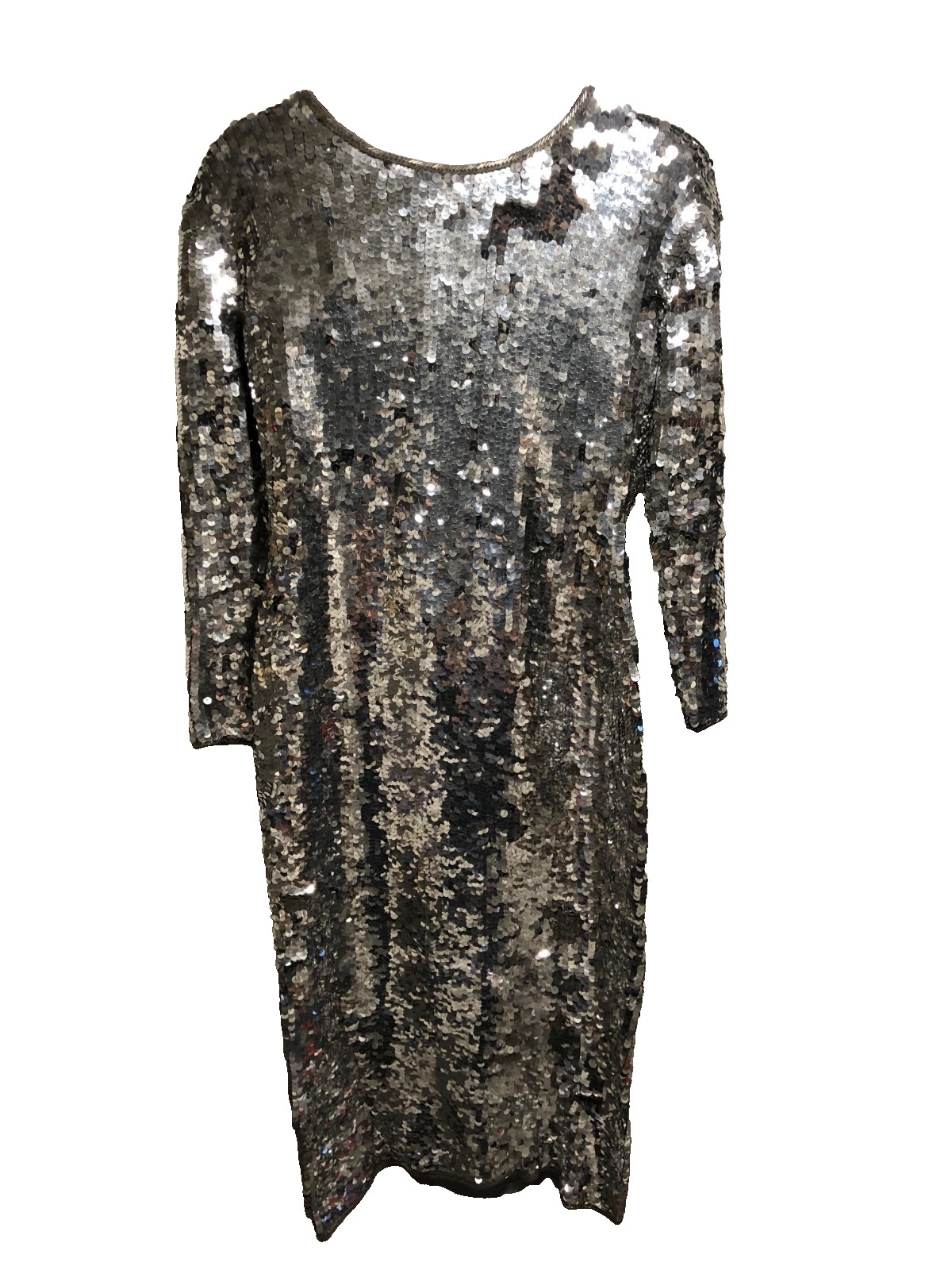 Vintage Cathy Hardwick Silver Sequin Lambs Wool Dress Large Party Cocktail Dress