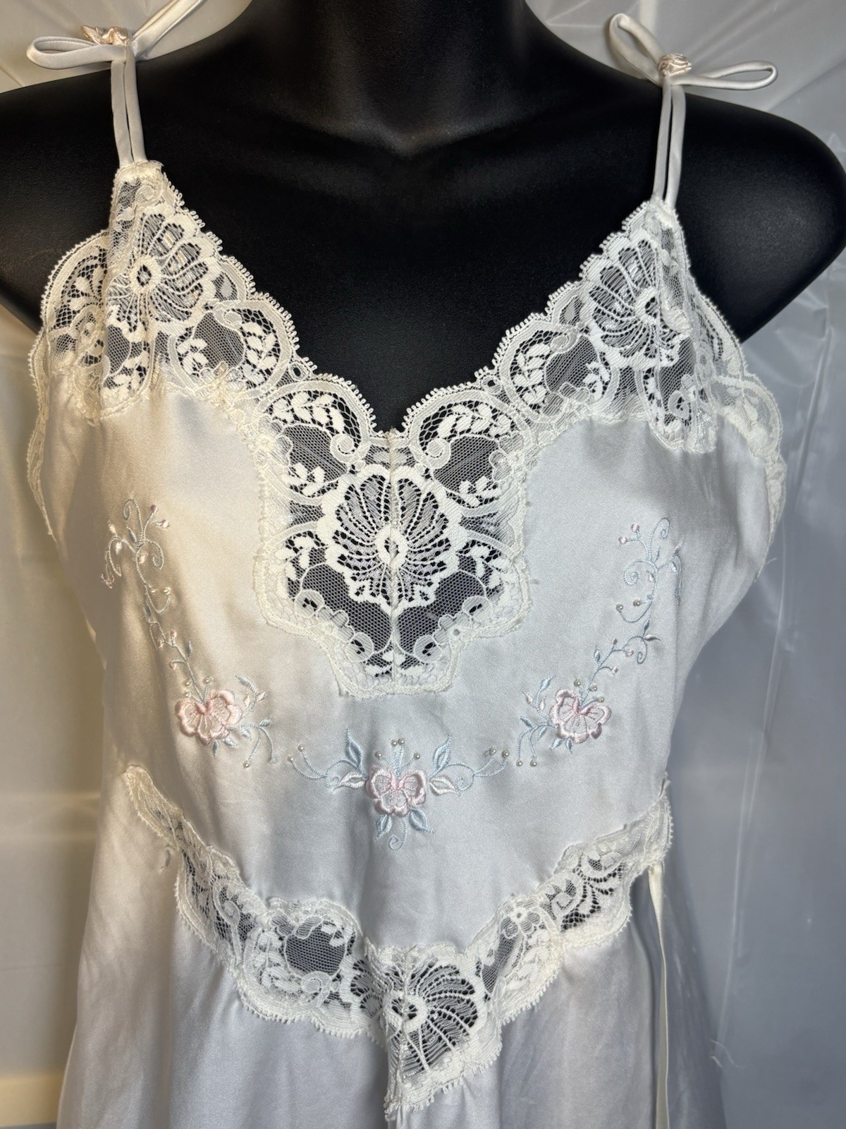 Vintage Barbizon Ivory Satin Lace Peignoir Set Gown & Robe 1950s Lingerie READ