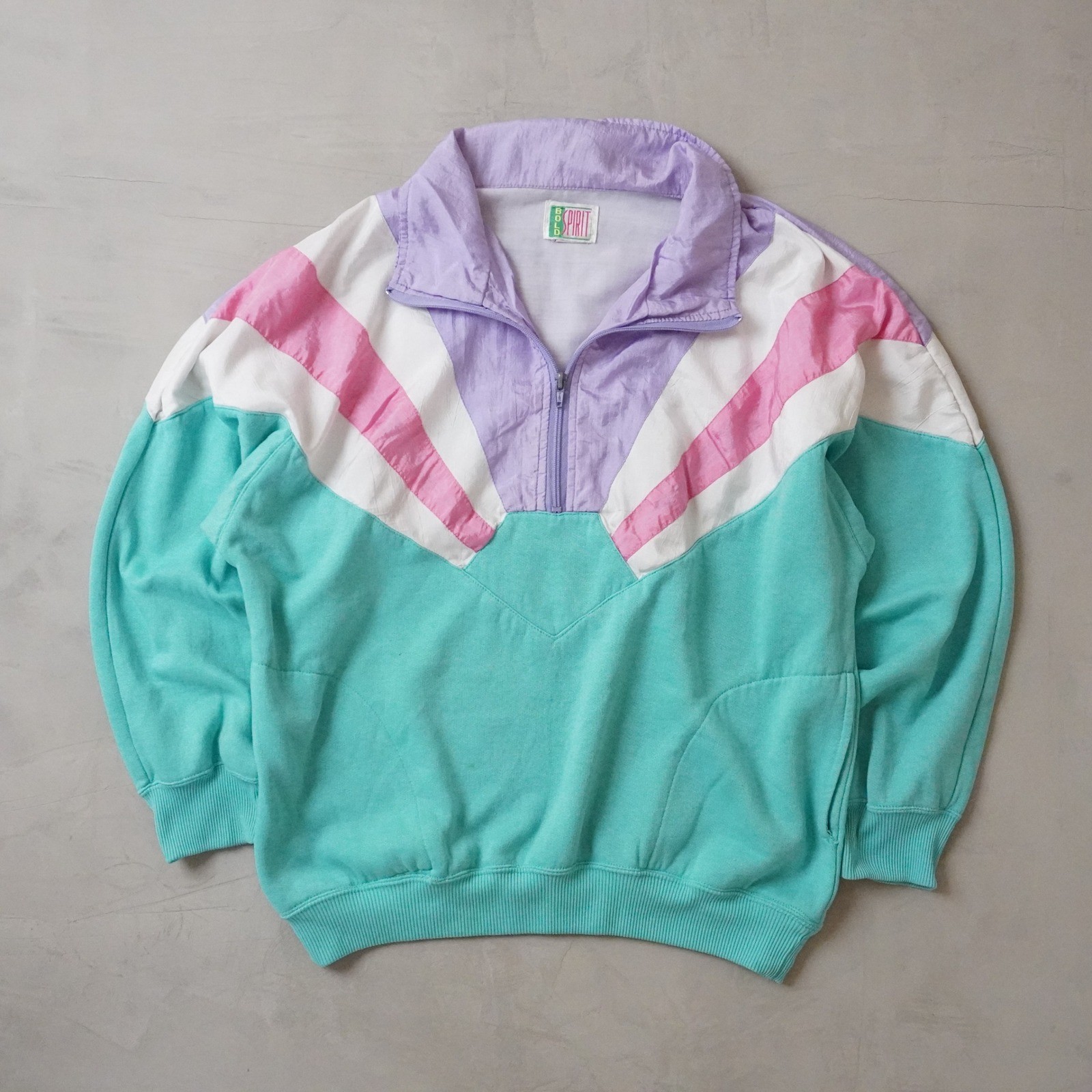 Bold Spirit Vintage 90s Colorblock Quarter Zip Pullover Teal Purple Pink Large