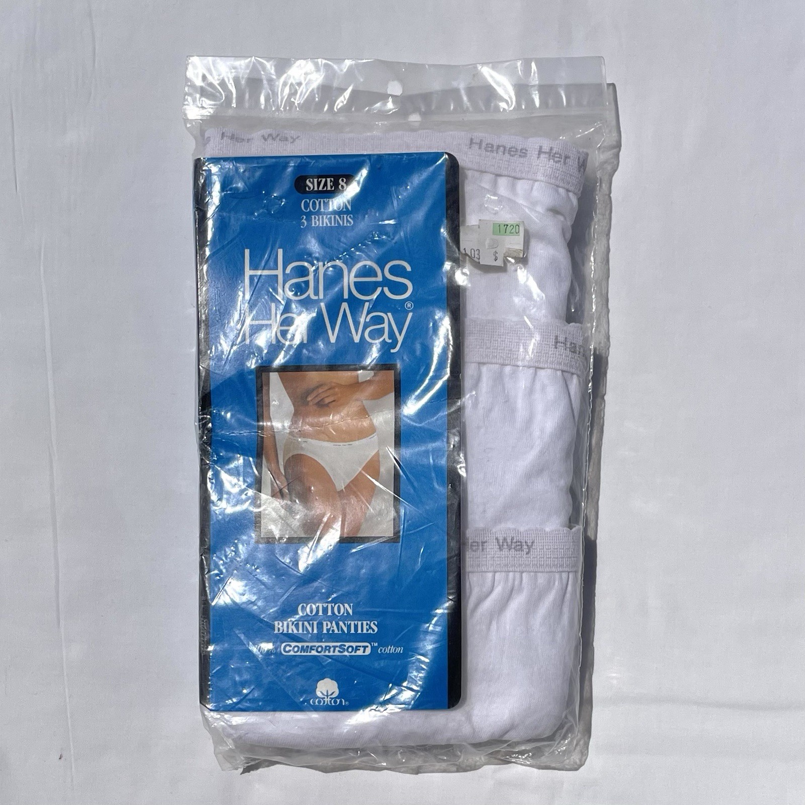 Vintage Hanes Her Way Comfortsoft Bikini Panties 3 Pack White Womens 8 Cotton