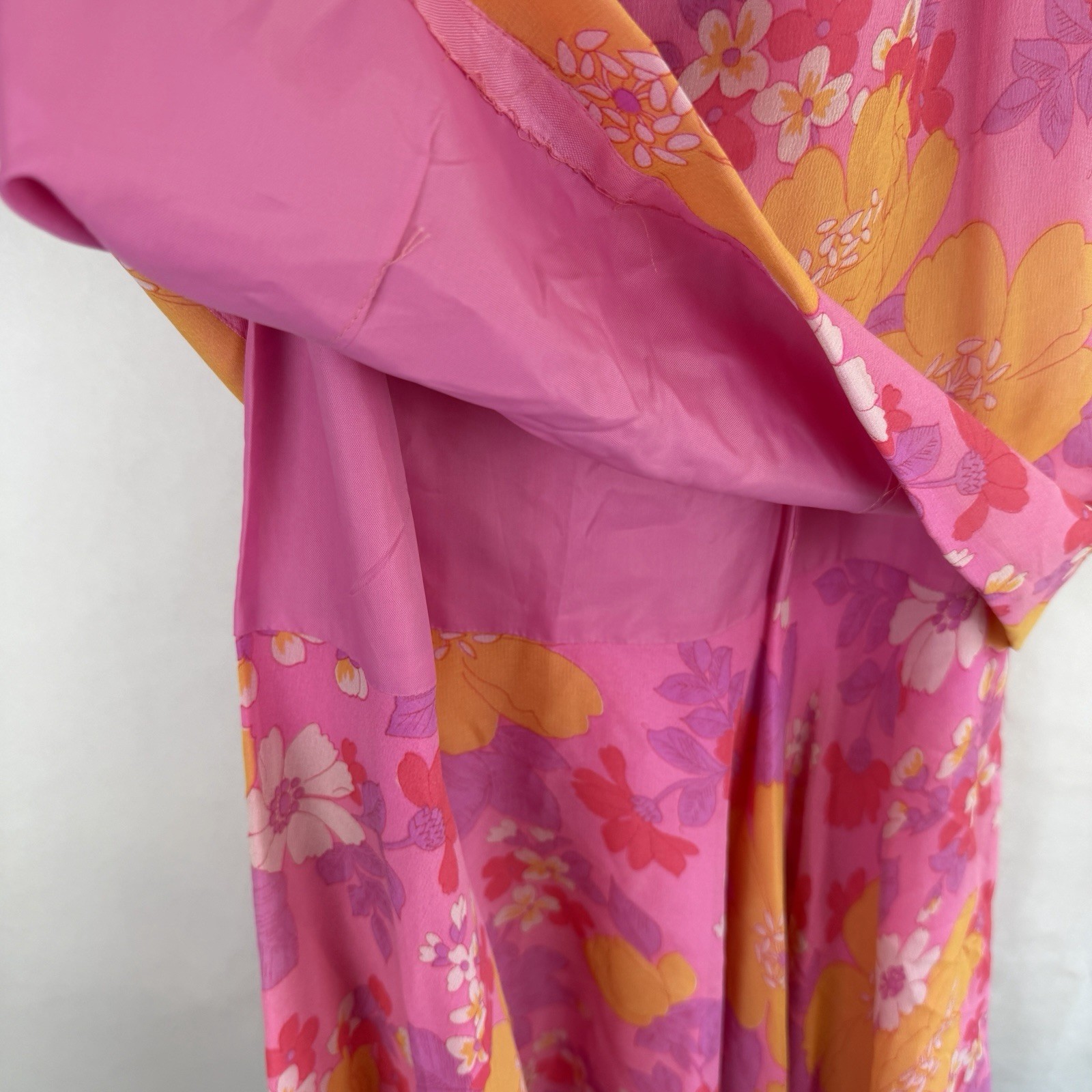 Vtg 60s Floral Dress Sue Gail Sleeveless Mod Psychedelic Pink Hippie Bright