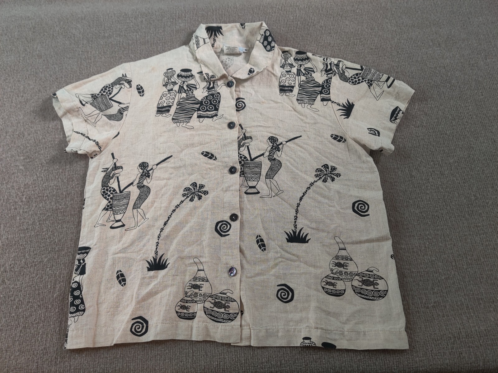 VTG Hot Cotton Marc Ware Caribbean Ethnic Boho Peasant Blouse Top S Linen Blend