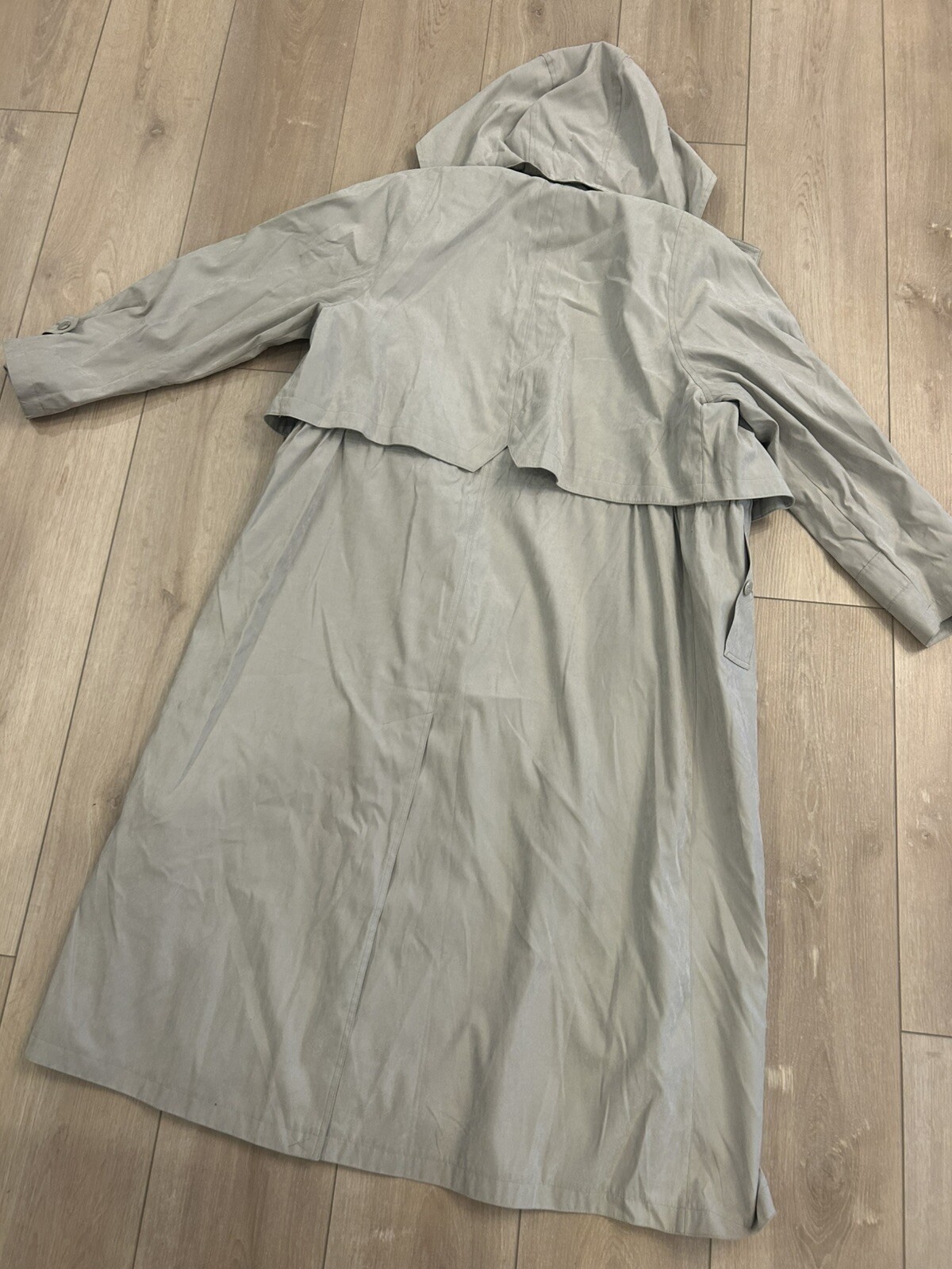 Vintage Fleet Street Trench Coat Hooded Greenish Gray Size 16, Button Up Soft