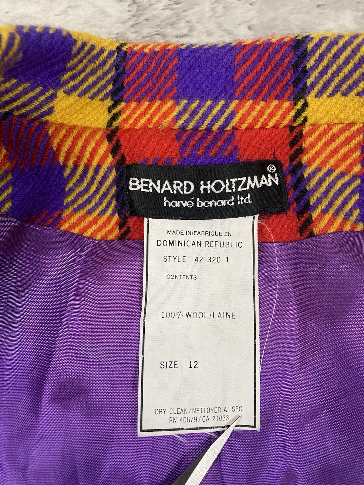 vintage 90s BENARD HOLTZMAN HARVE BENARD WOOL BLAZER WOMENS 12 RED YELLOW PURPLE