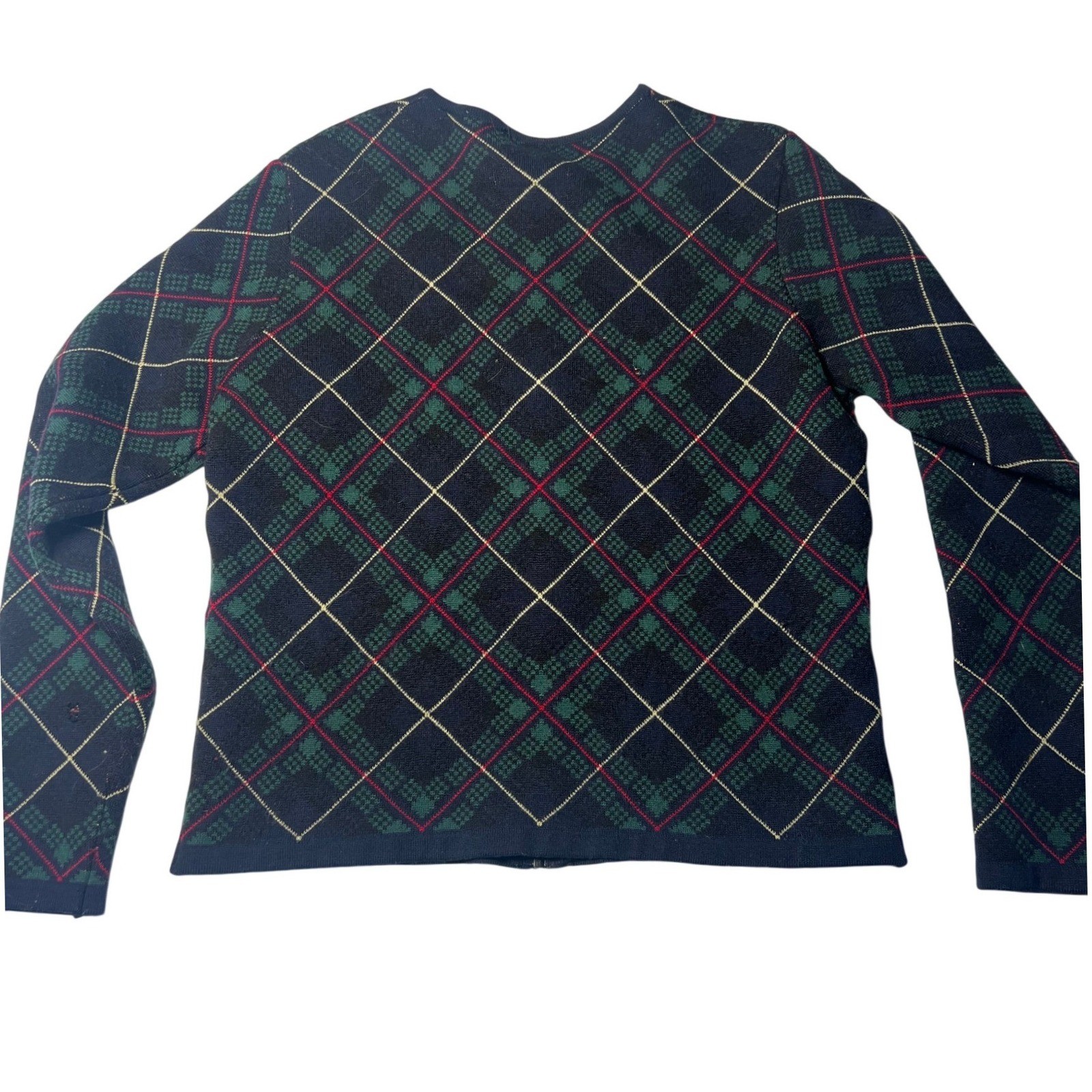 Vintage Talbots Made In Italy 100% Merino Wool Full Zip Plaid Sweater CA 23147