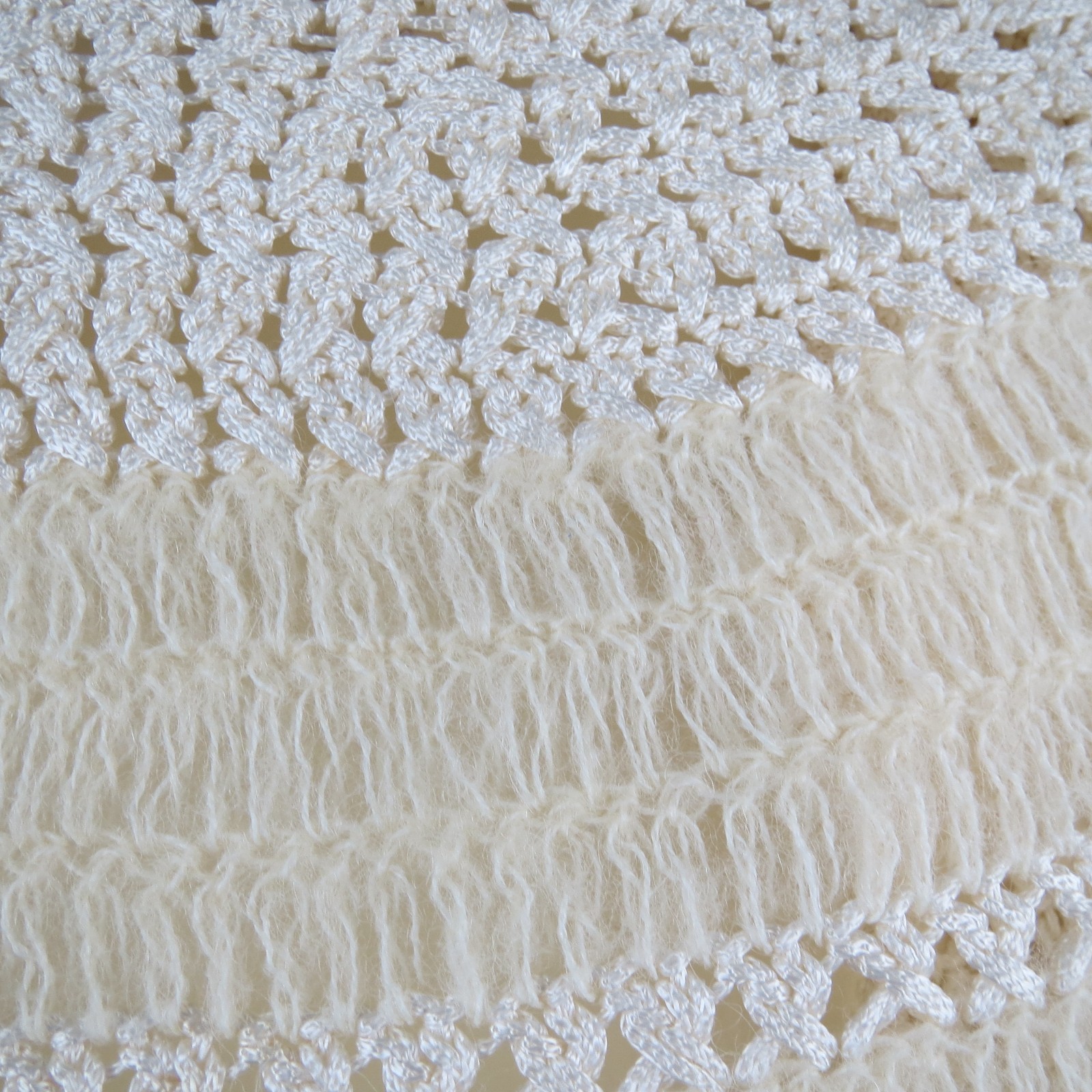 Vtg. 70s Fashion Hand-Crochet Ivory White Open Lace Knit Winter Large Cardigan