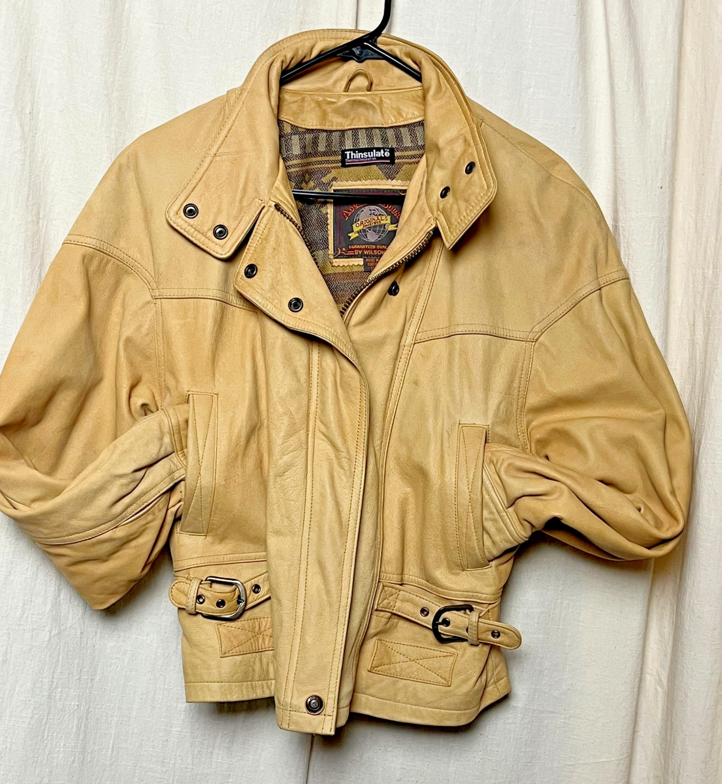 Vintage WILSONS Adventure Bound BEIGE BUFF Leather JACKET Small KOREA