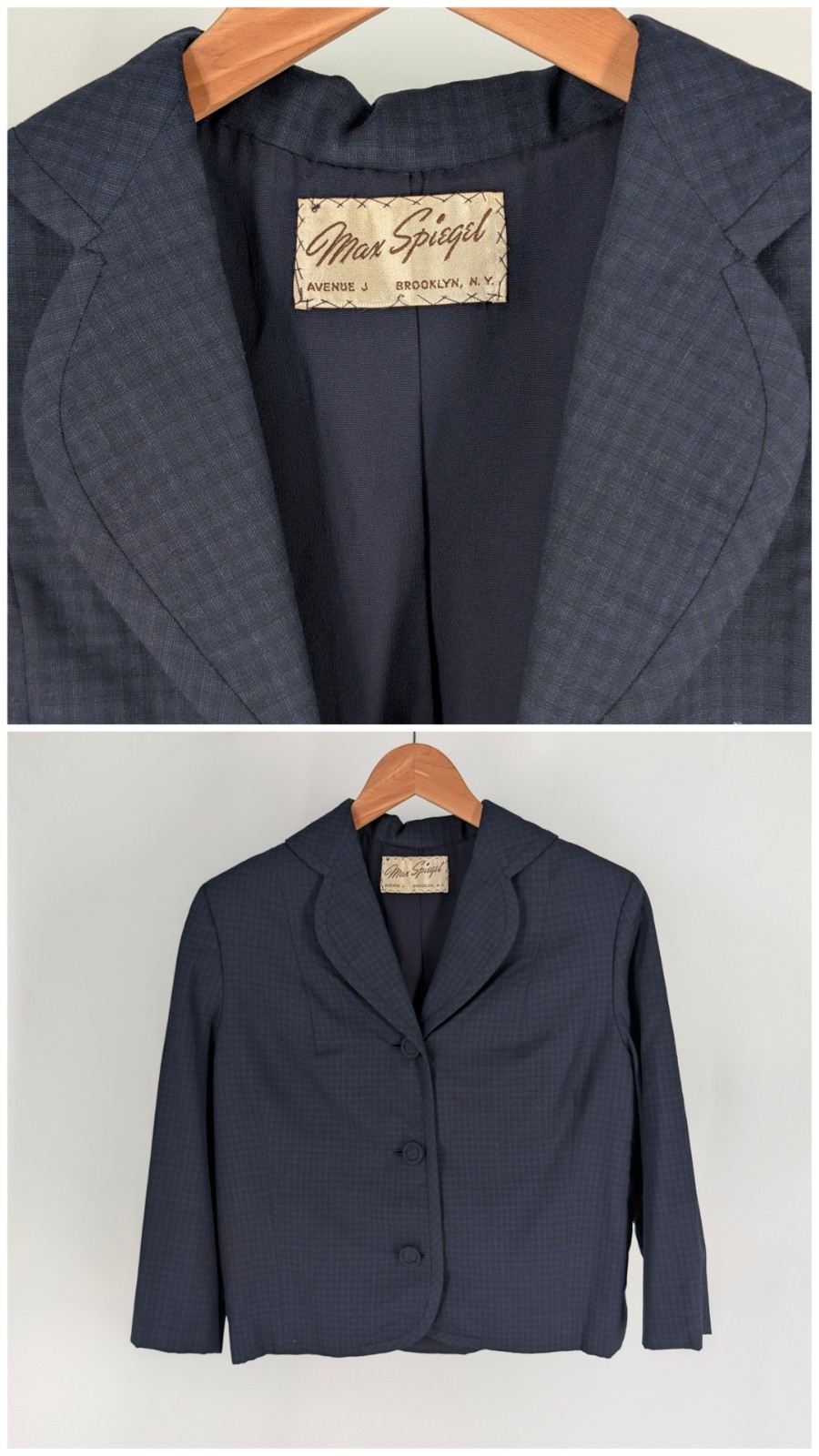 Vintage 1950s Max Spiegel Brooklyn Navy Cropped Portrait Collar Jacket USA 38