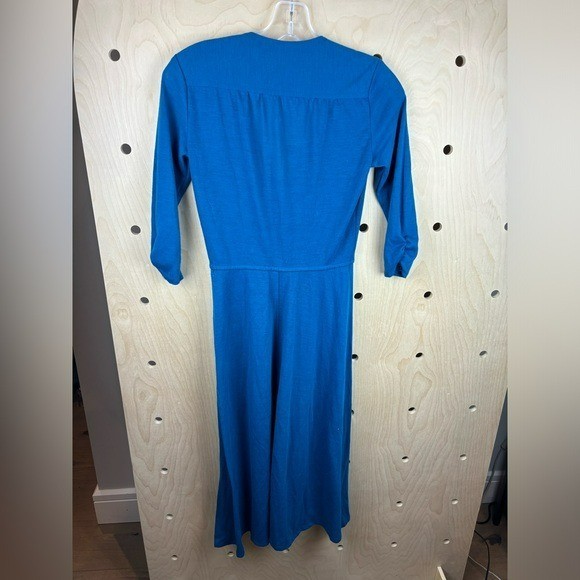 Vintage 1970’s Foxy Lady San Francisco Blue 3/4 Sleeve Wrap Front Dress Size 5/6