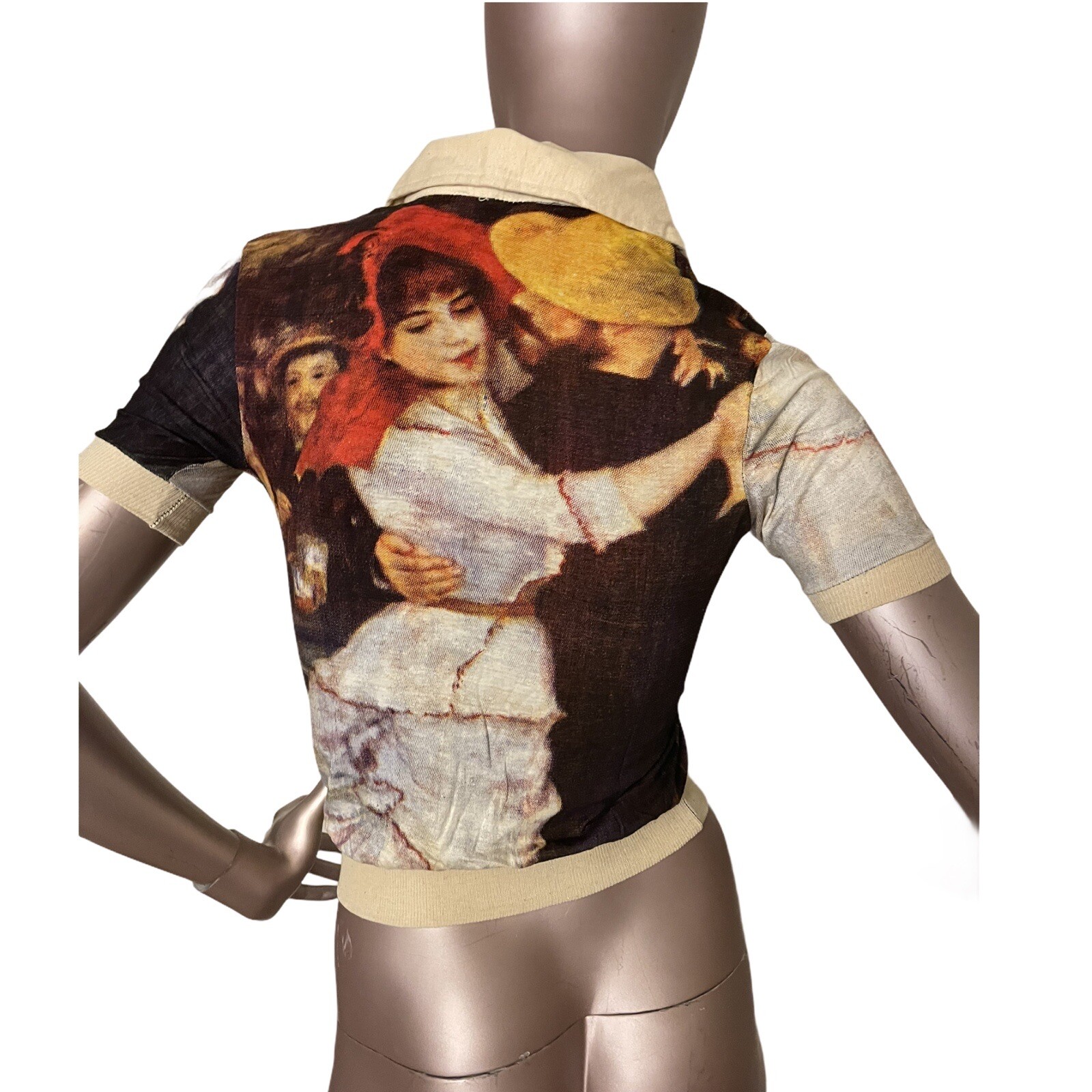VTG Lovers Dancing at a Pub All Over Print V-Neck Collar Gringos BrSize Small XS