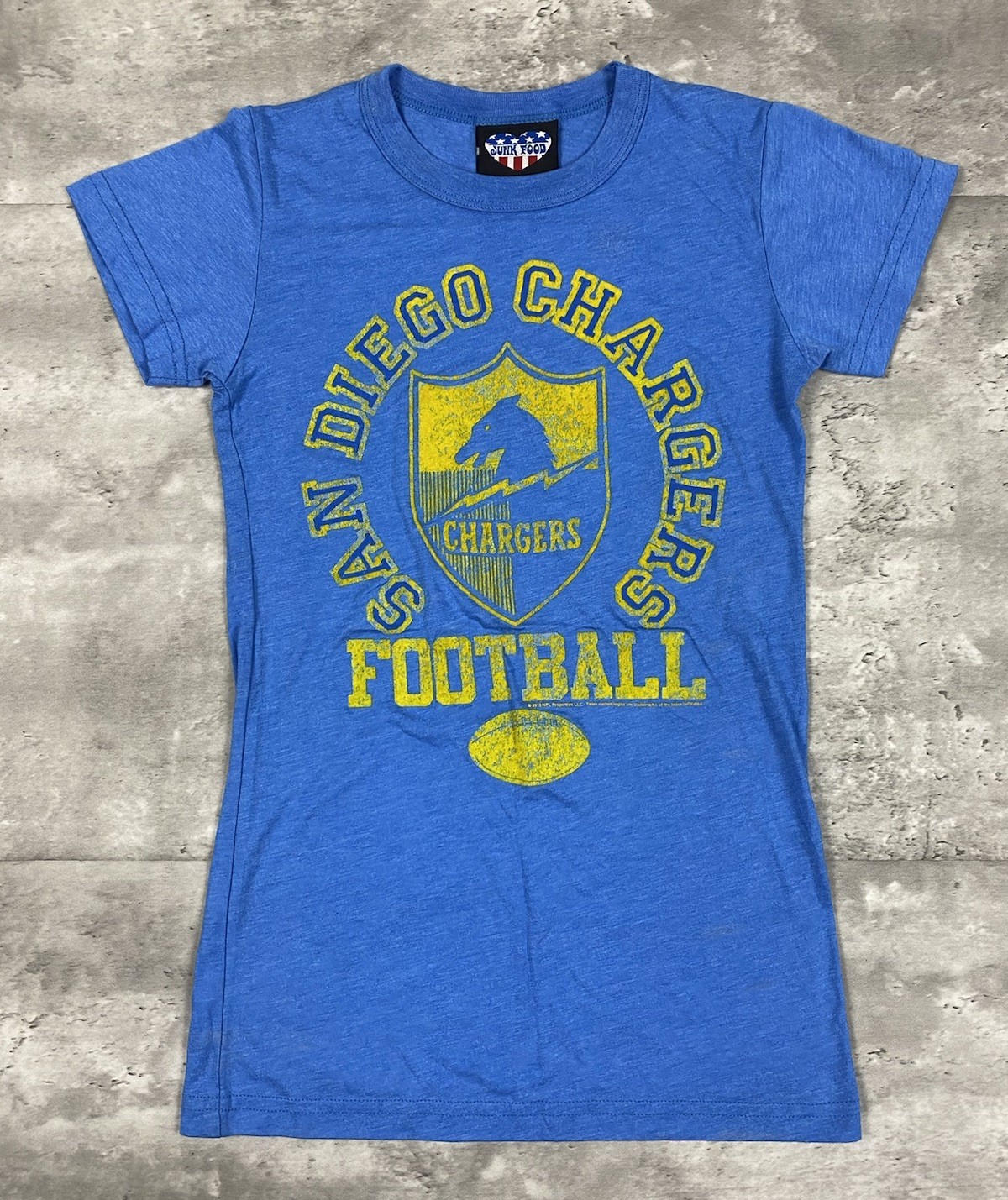 vintage JUNKFOOD SAN DIEGO CHARGERS T SHIRT WOMENS SIZE S NFL SD FOOTBALL FLOCK