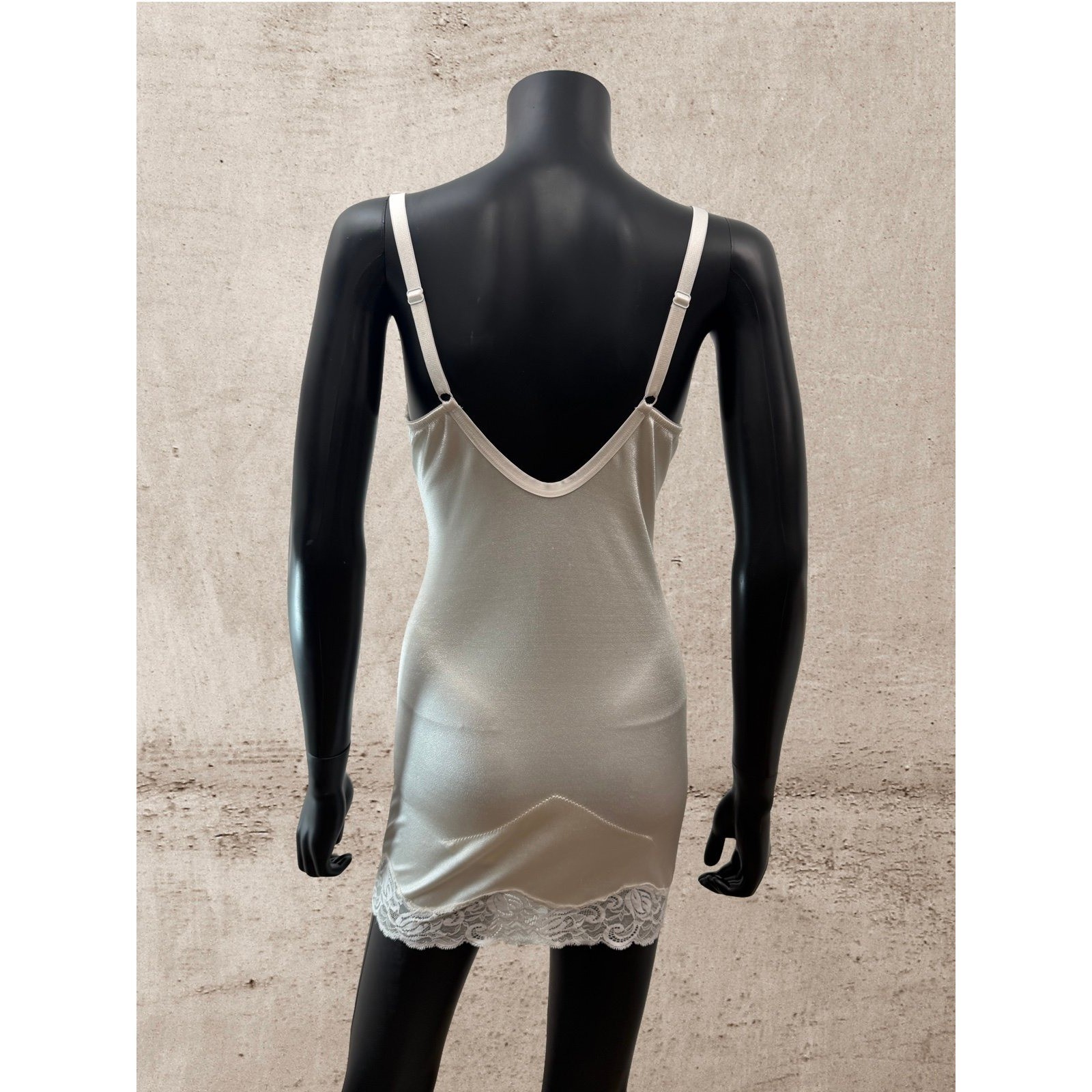Vanity Fair Ivory Lace Shaping Slip Bodysuit Camisole Size 36 Vintage