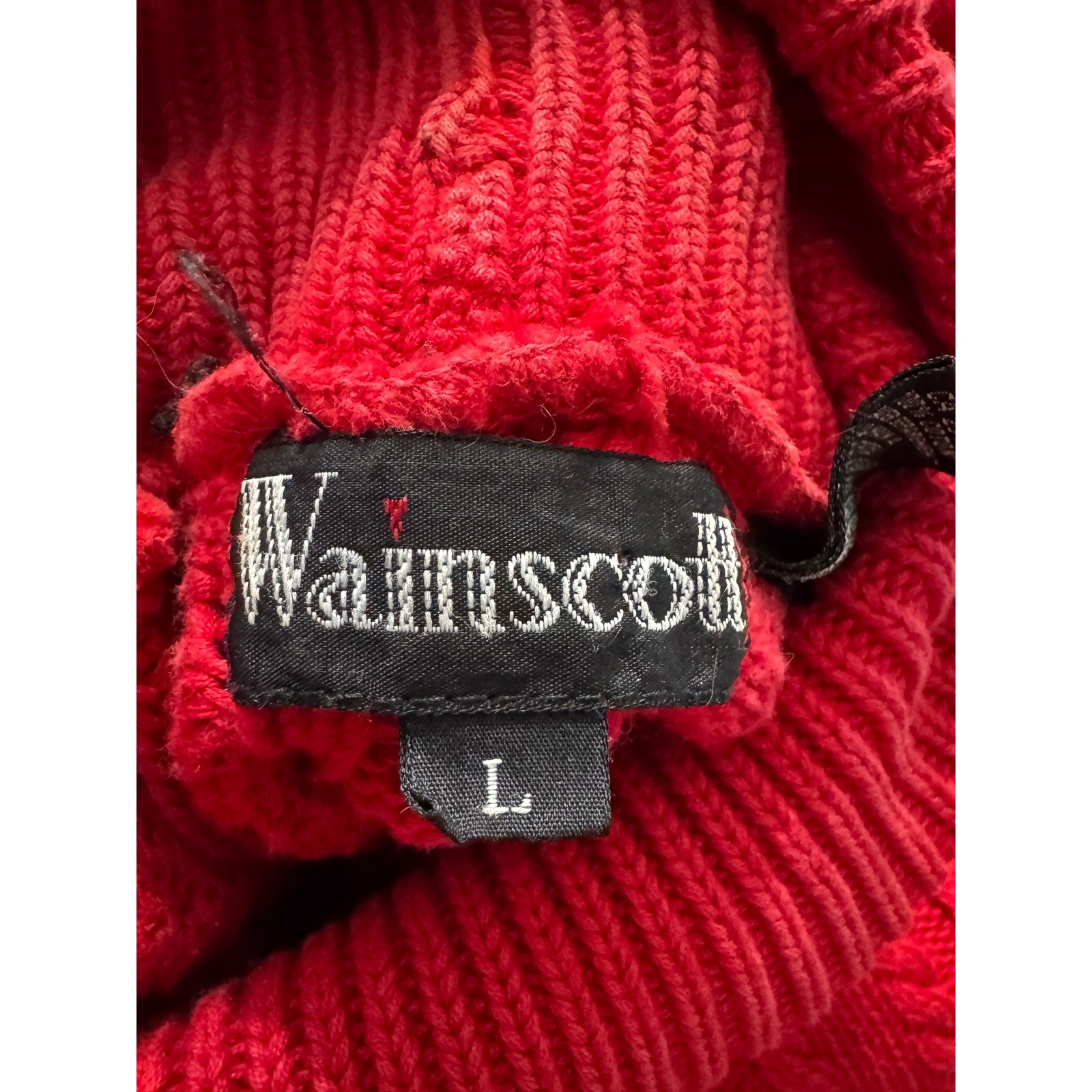 Wainscott Red Cable Knit Turtleneck Sweater 100% Cotton Large Women Vintage