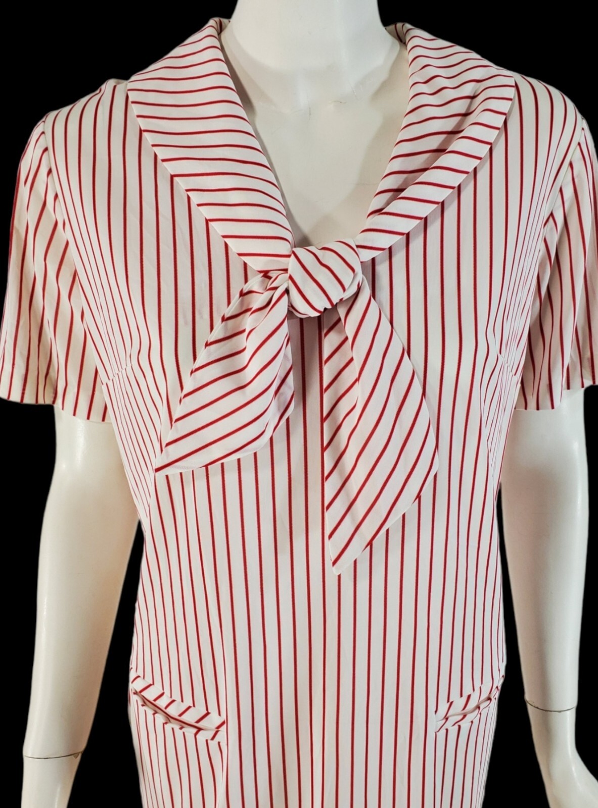 Vintage 60’s Shift Dress in Slim Red Stripes – 60s Does 20s Dress – med, lg