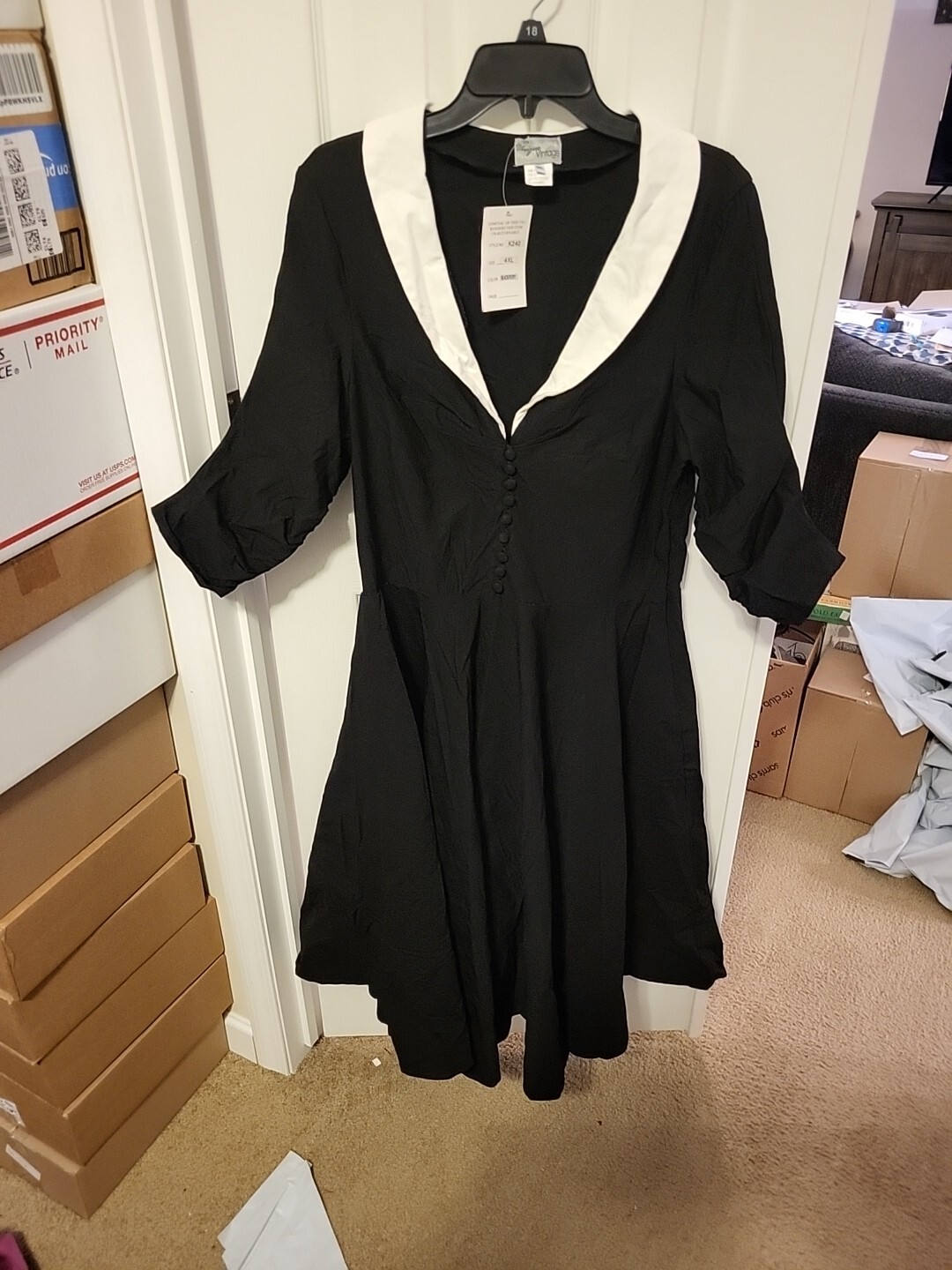 Unique Vintage Dress. 4XL Black And Ivory. Style Code K240.