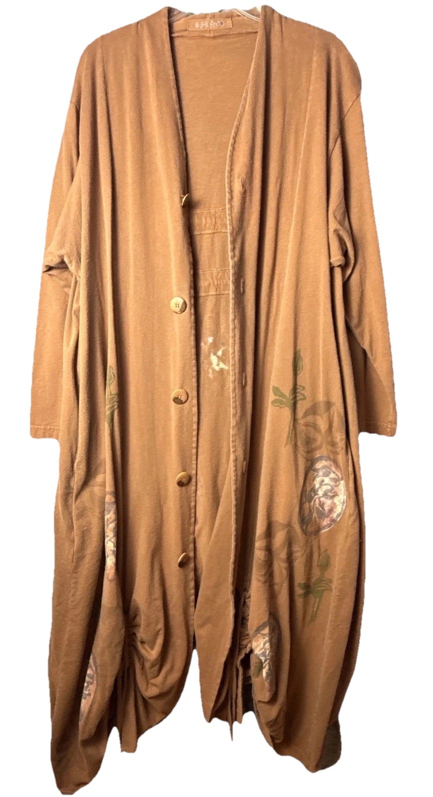 Vintage Earthy Festival Free-Spirited Blue Fish Bohemian Long Cardigan Brown