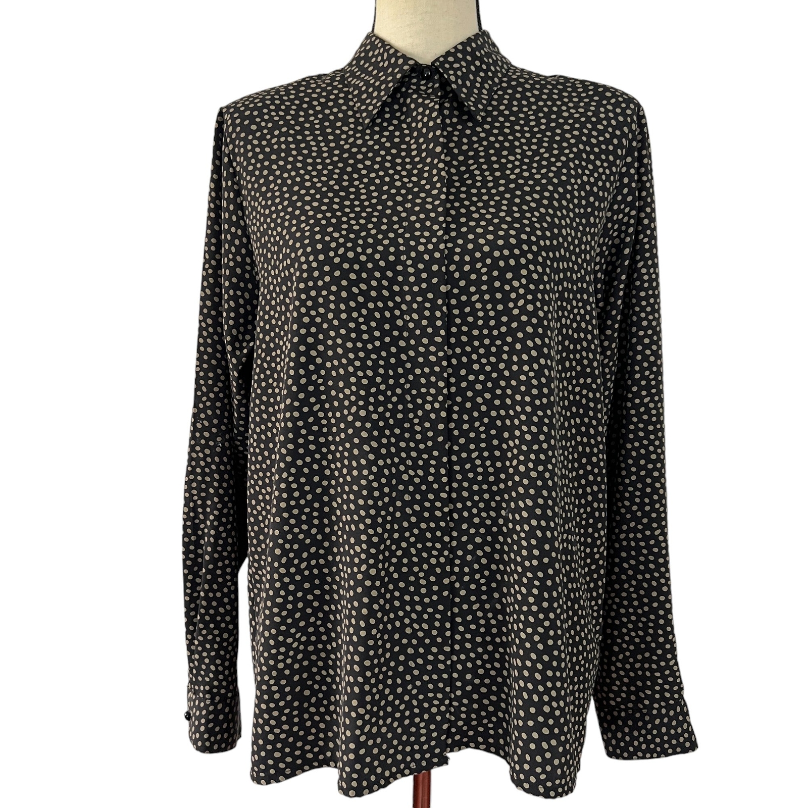 Vintage Brown Polka Dot Button Up Long Sleeve Shirt Size 12