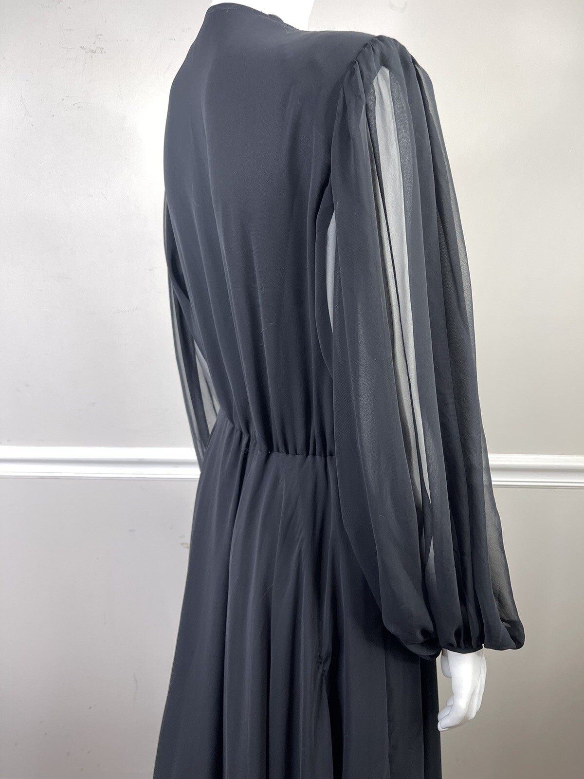 Vintage William Pearson designer dress Black Chiffon Goddess Sheer size 8