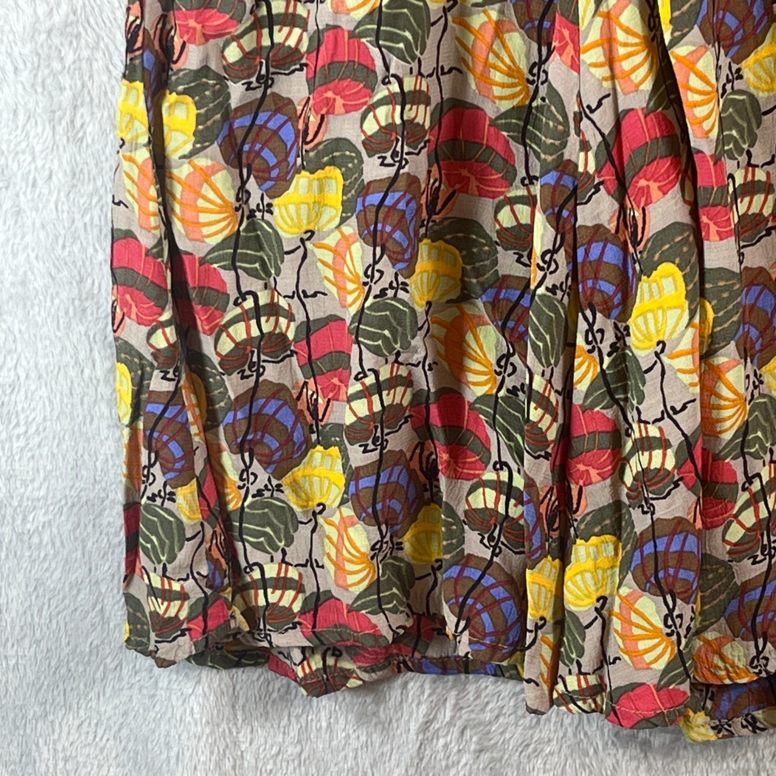 VTG FLAX Jeanne Engelhart Dress M Rayon Abstract Print Midi Pockets Lithuania