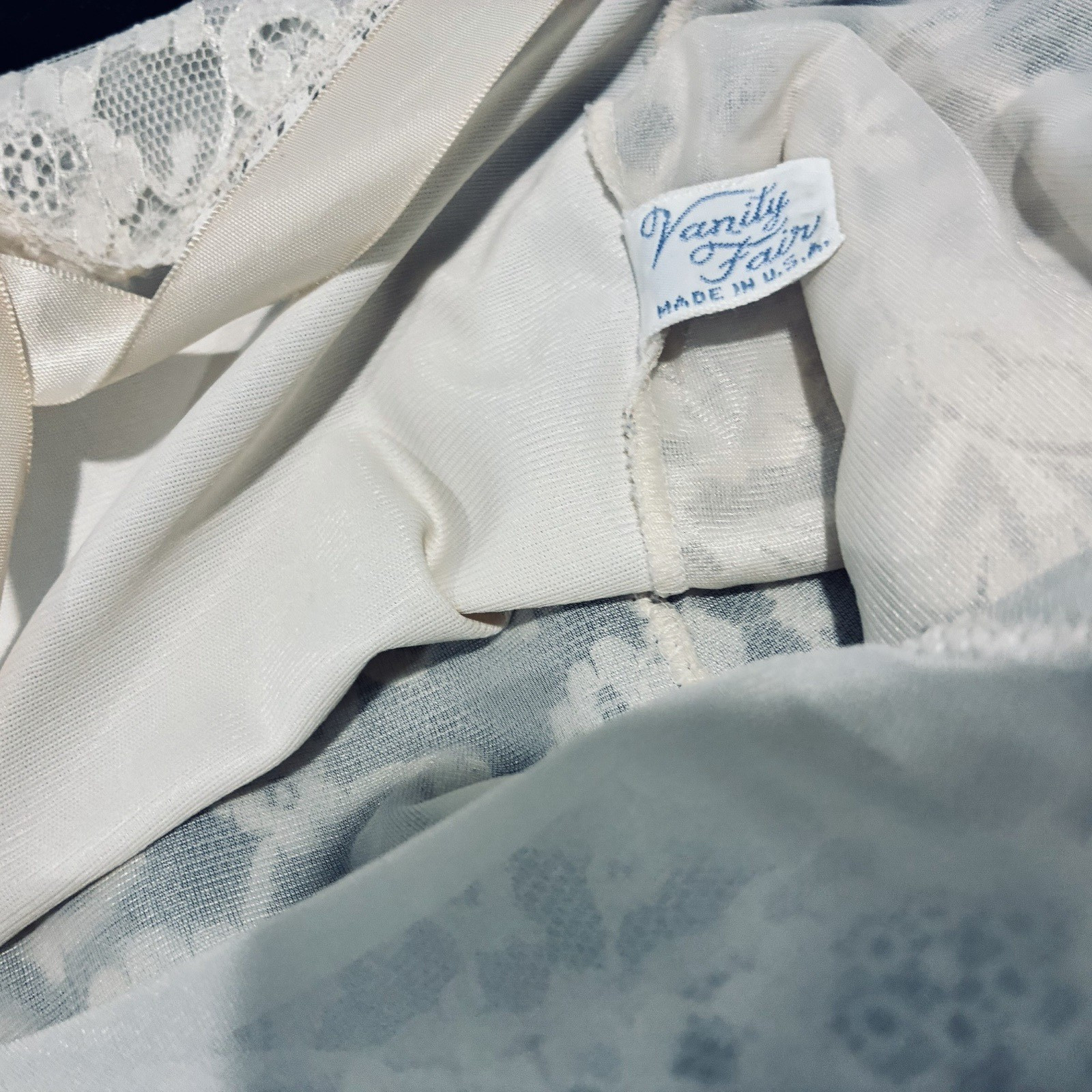 Vtg Vanity Fair Tuxedo Ivory Lace Black Dress Nylon Slip 34 S